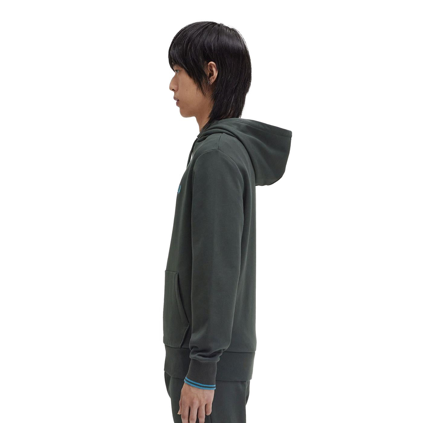 Fred Perry Tipped Hooded Sweatshirt Night Green/Ocean - M2643-W64