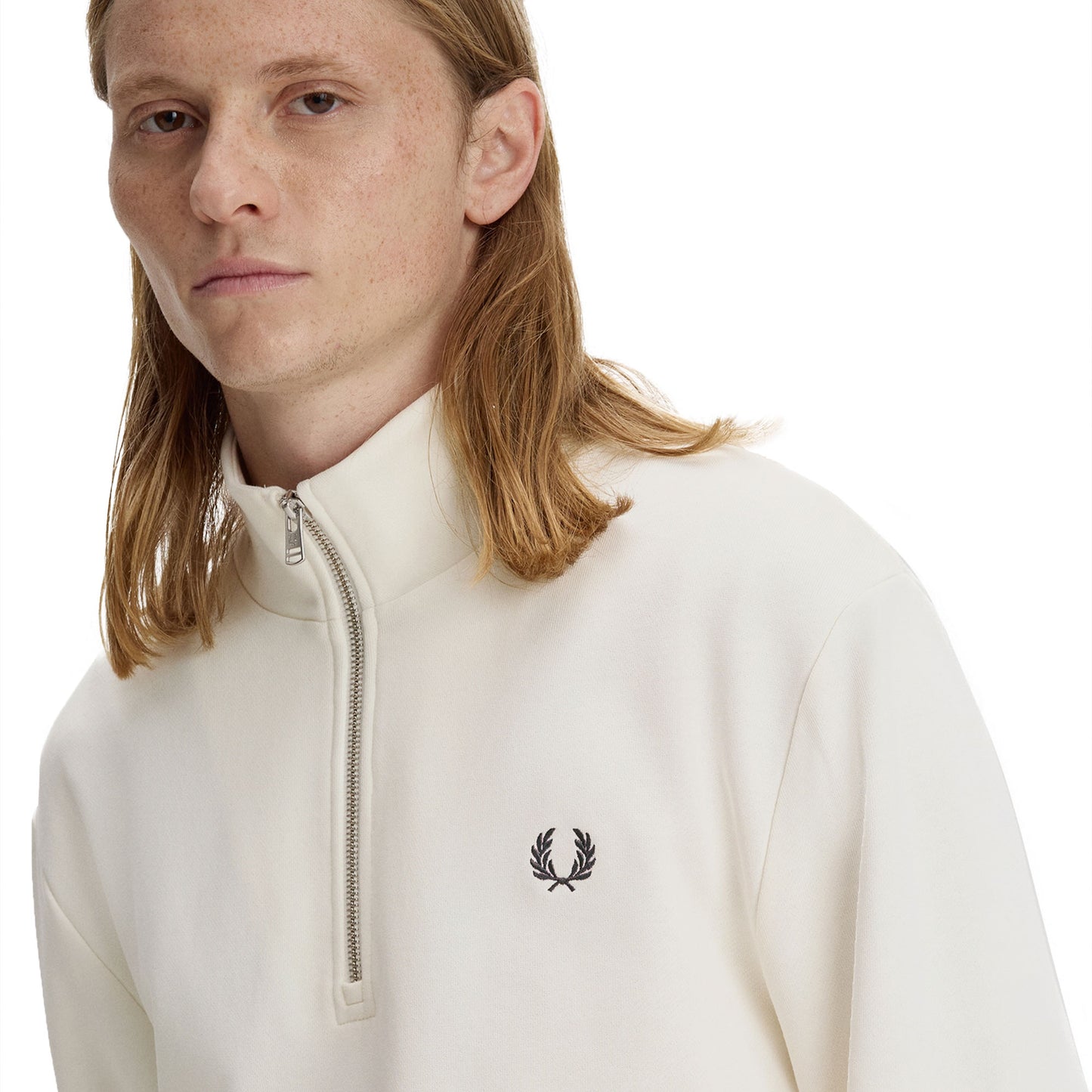 Fred Perry Half-Zip Sweatshirt Ecru/Oxblood/Grassroots - M3574-84A