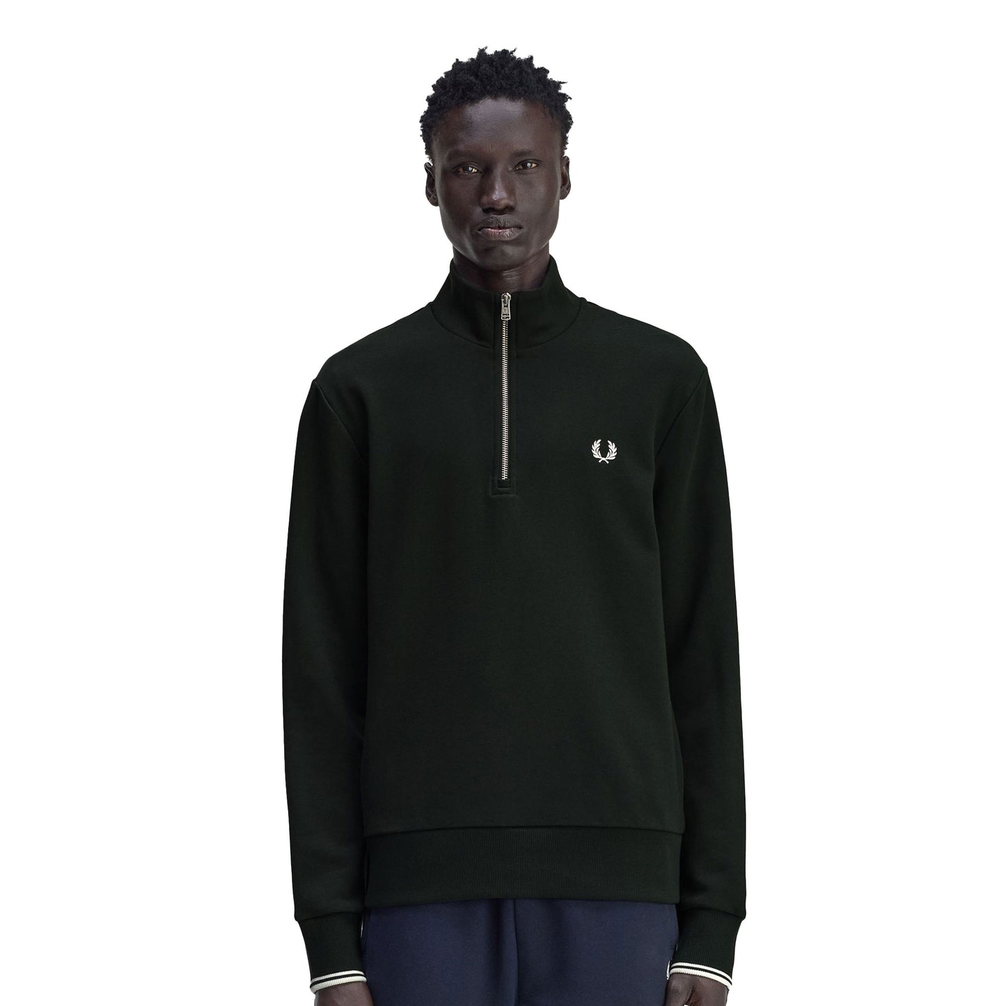 Fred Perry Half-Zip Sweatshirt Night Green/Snow White - M3574-T50