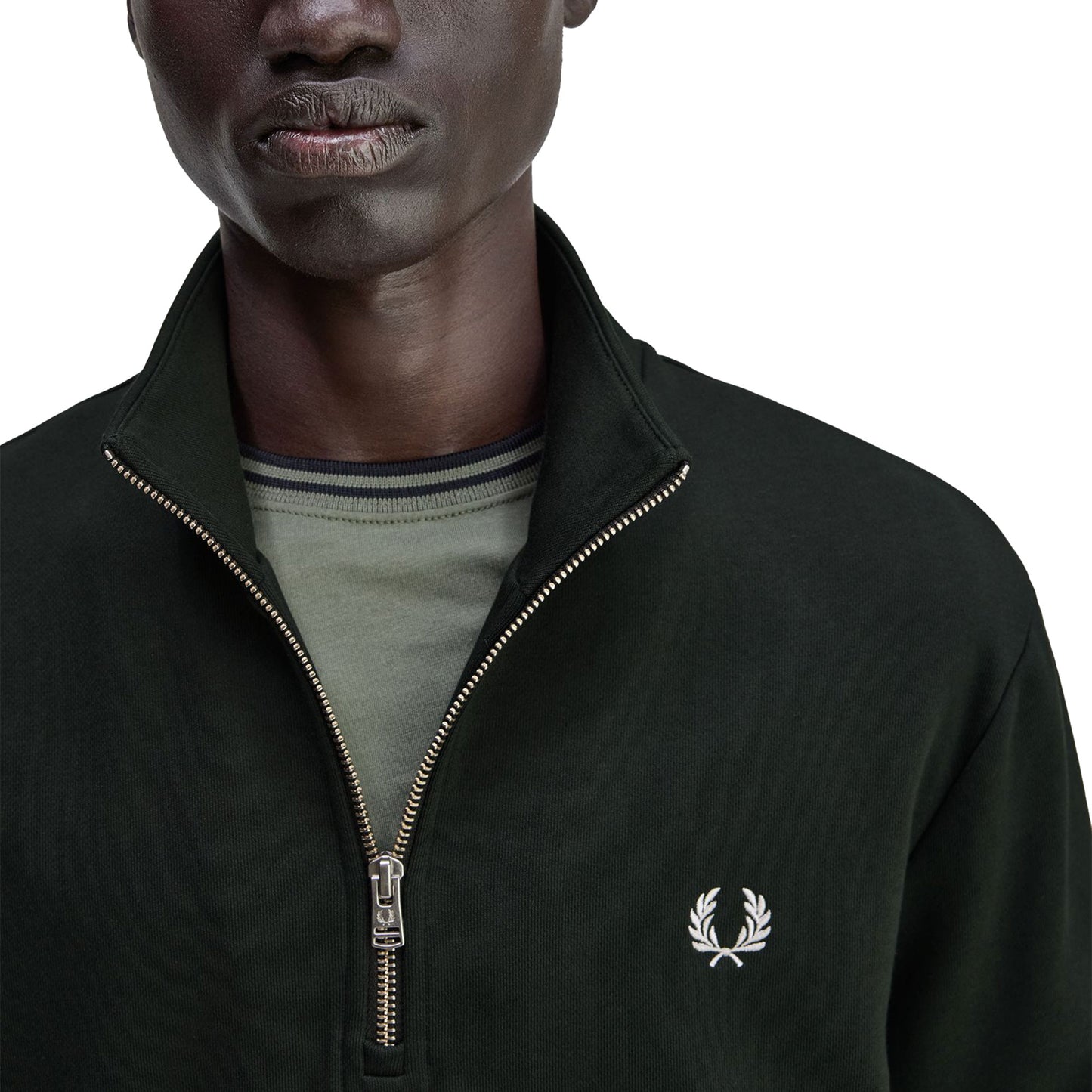 Fred Perry Half-Zip Sweatshirt Night Green/Snow White - M3574-T50
