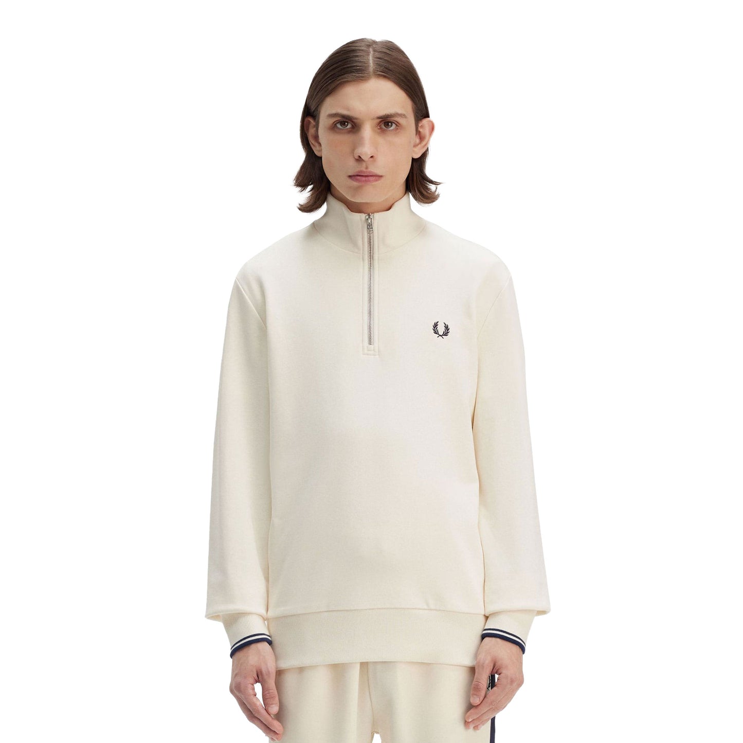 Fred Perry Half-Zip Sweatshirt Ecru/Tennis Blue - M3574-Y24