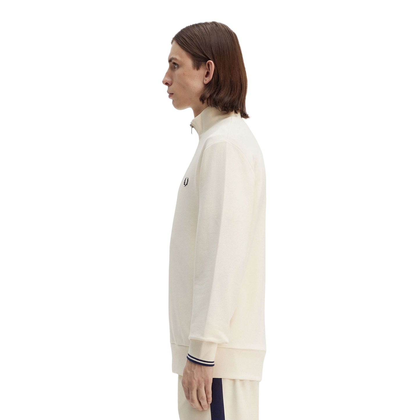 Fred Perry Half-Zip Sweatshirt Ecru/Tennis Blue - M3574-Y24