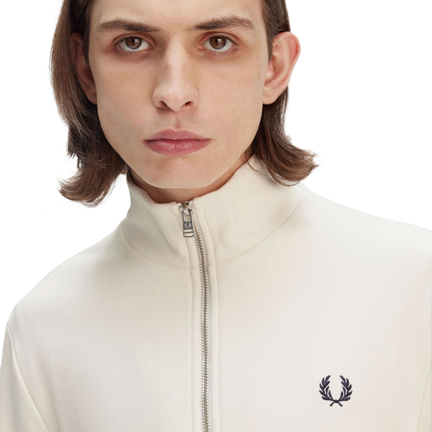 Fred Perry Half-Zip Sweatshirt Ecru/Tennis Blue - M3574-Y24