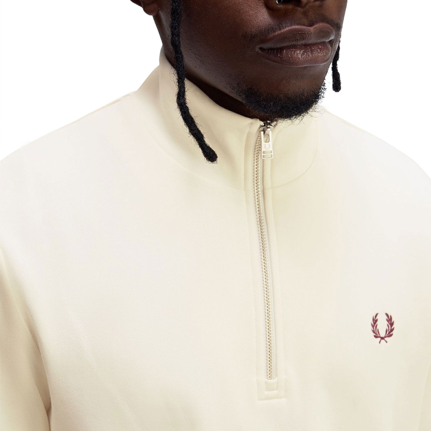 Fred Perry Half-Zip Sweatshirt Ecru/Court Blue/Oxblood - M3574-Z46
