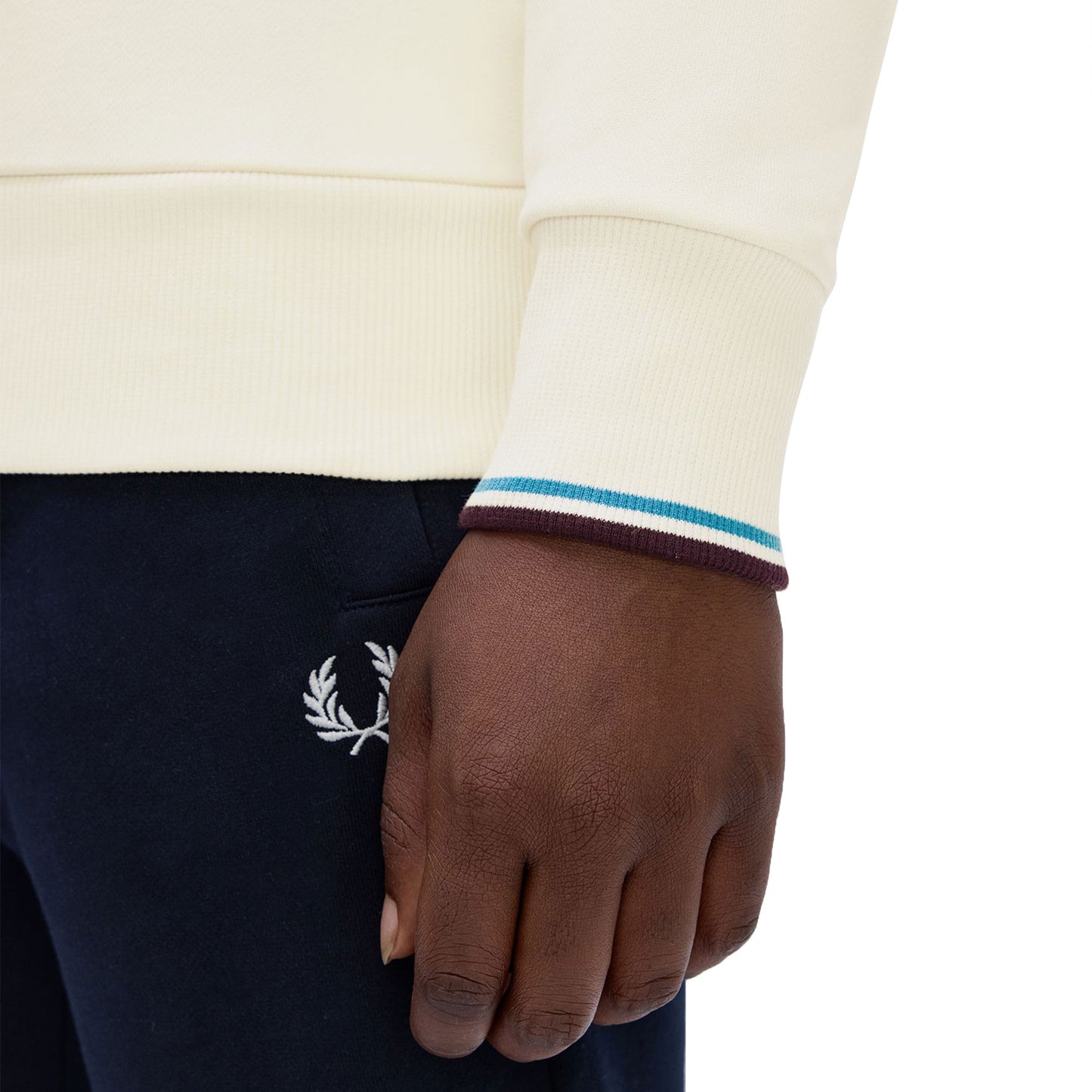 Fred Perry Half-Zip Sweatshirt Ecru/Court Blue/Oxblood - M3574-Z46