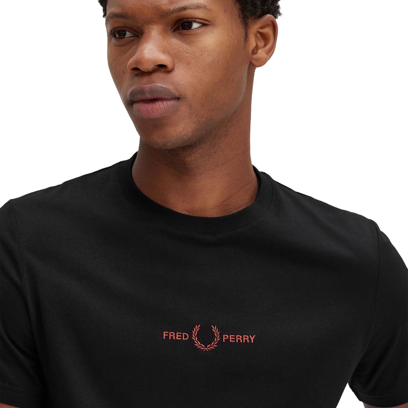 Fred Perry Embroidered T-Shirt Black/Whisky Brown - M4580-S76