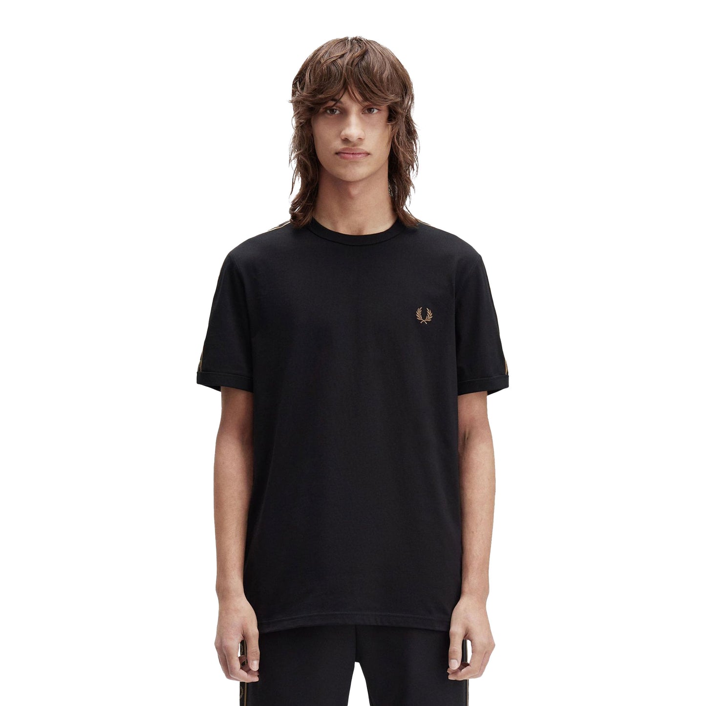 Fred Perry Contrast Tape Ringer T-Shirt Black/Shaded Stone - M4613-S77