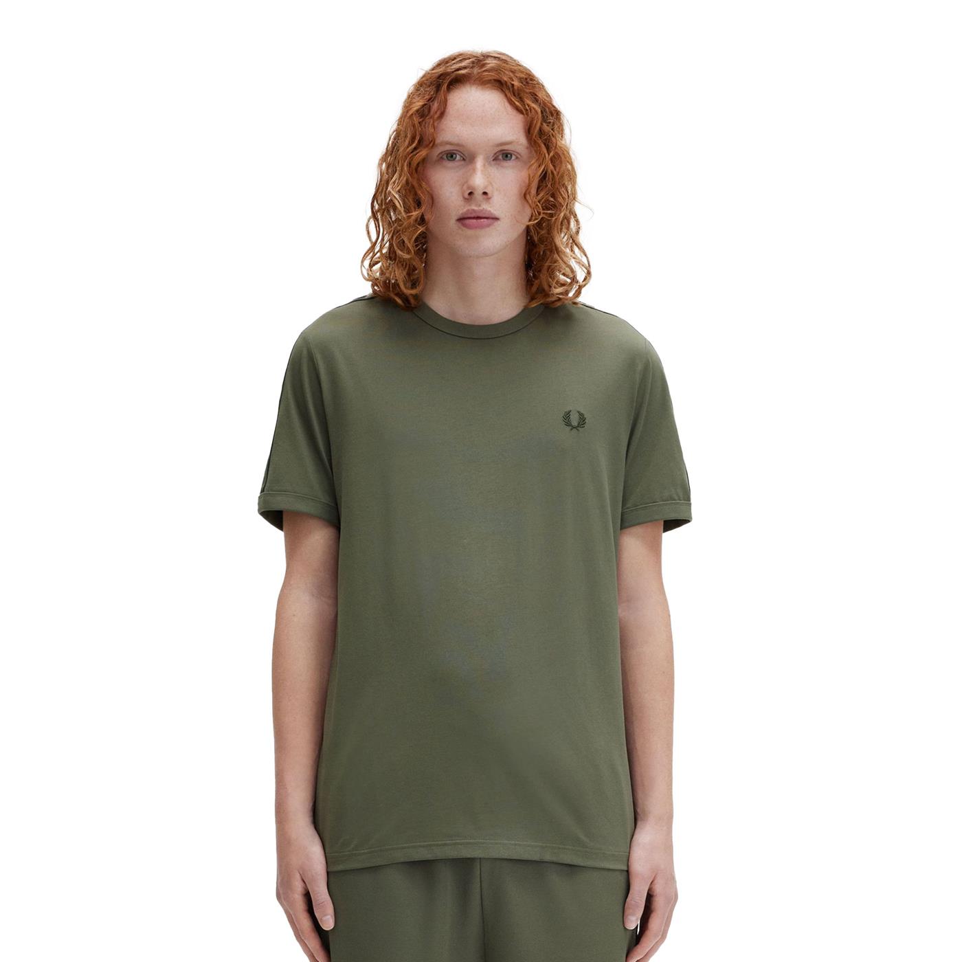 Fred Perry Contrast Tape Ringer T-Shirt Laurel Wreath Green - M4613-W49