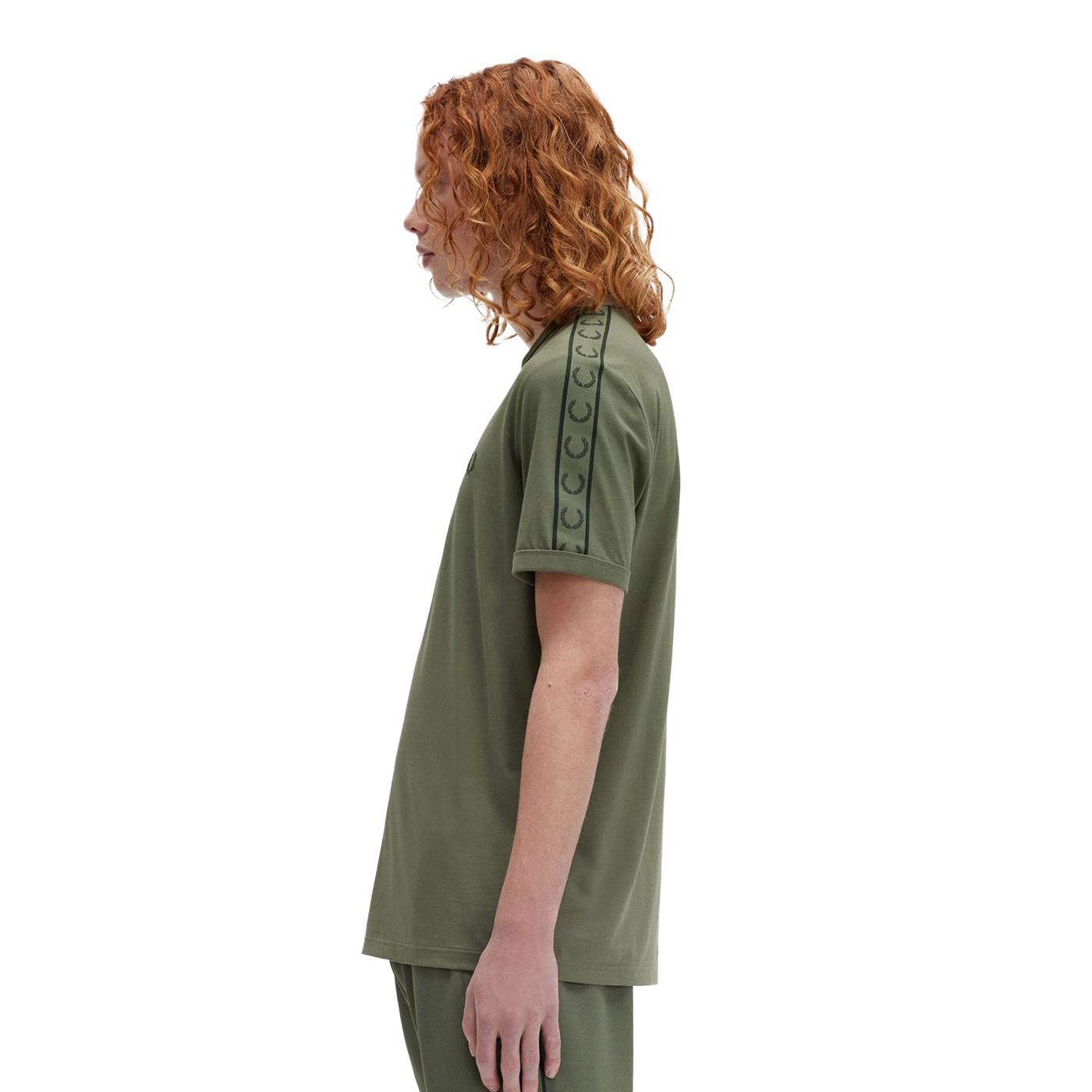 Fred Perry Contrast Tape Ringer T-Shirt Laurel Wreath Green - M4613-W49