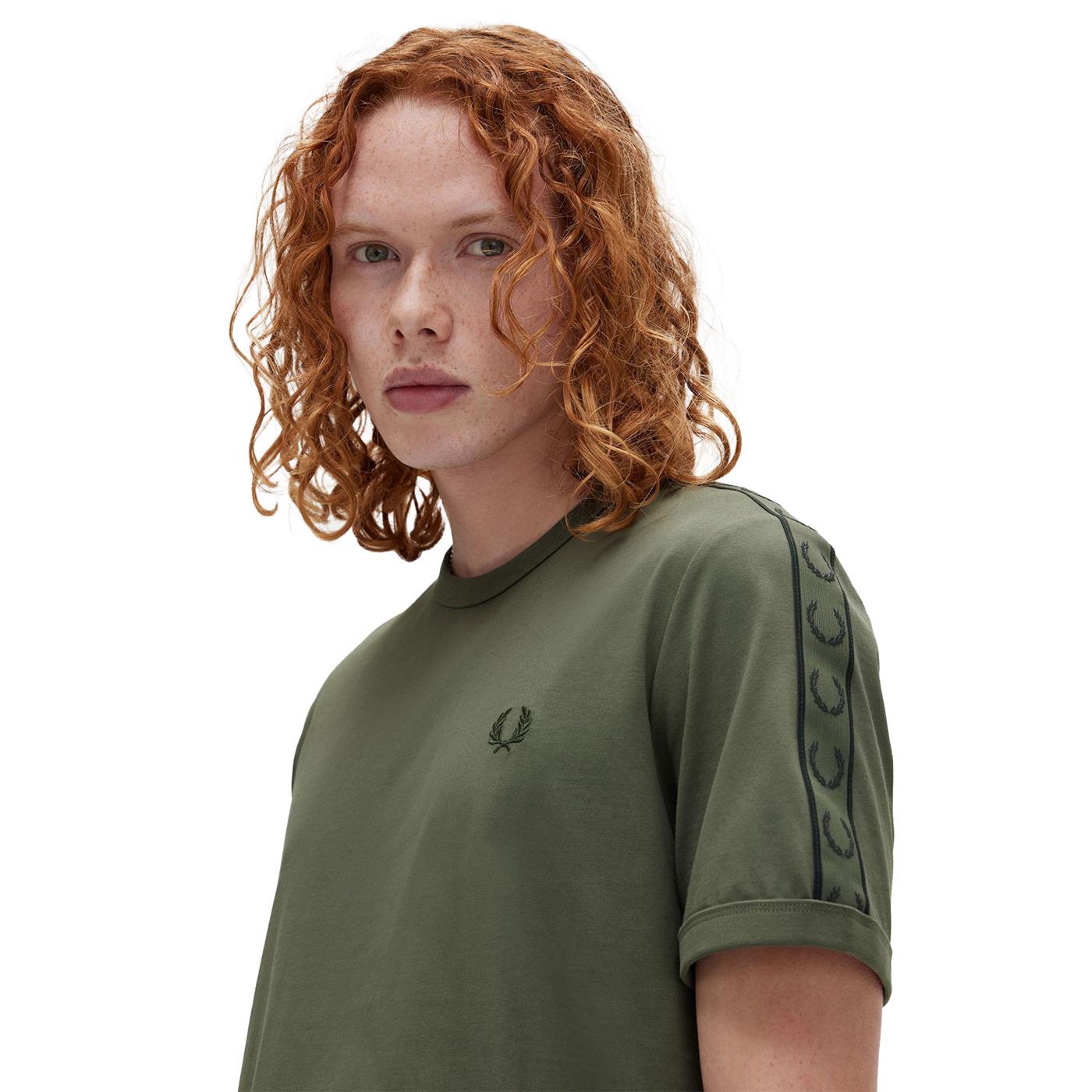 Fred Perry Contrast Tape Ringer T-Shirt Laurel Wreath Green - M4613-W49