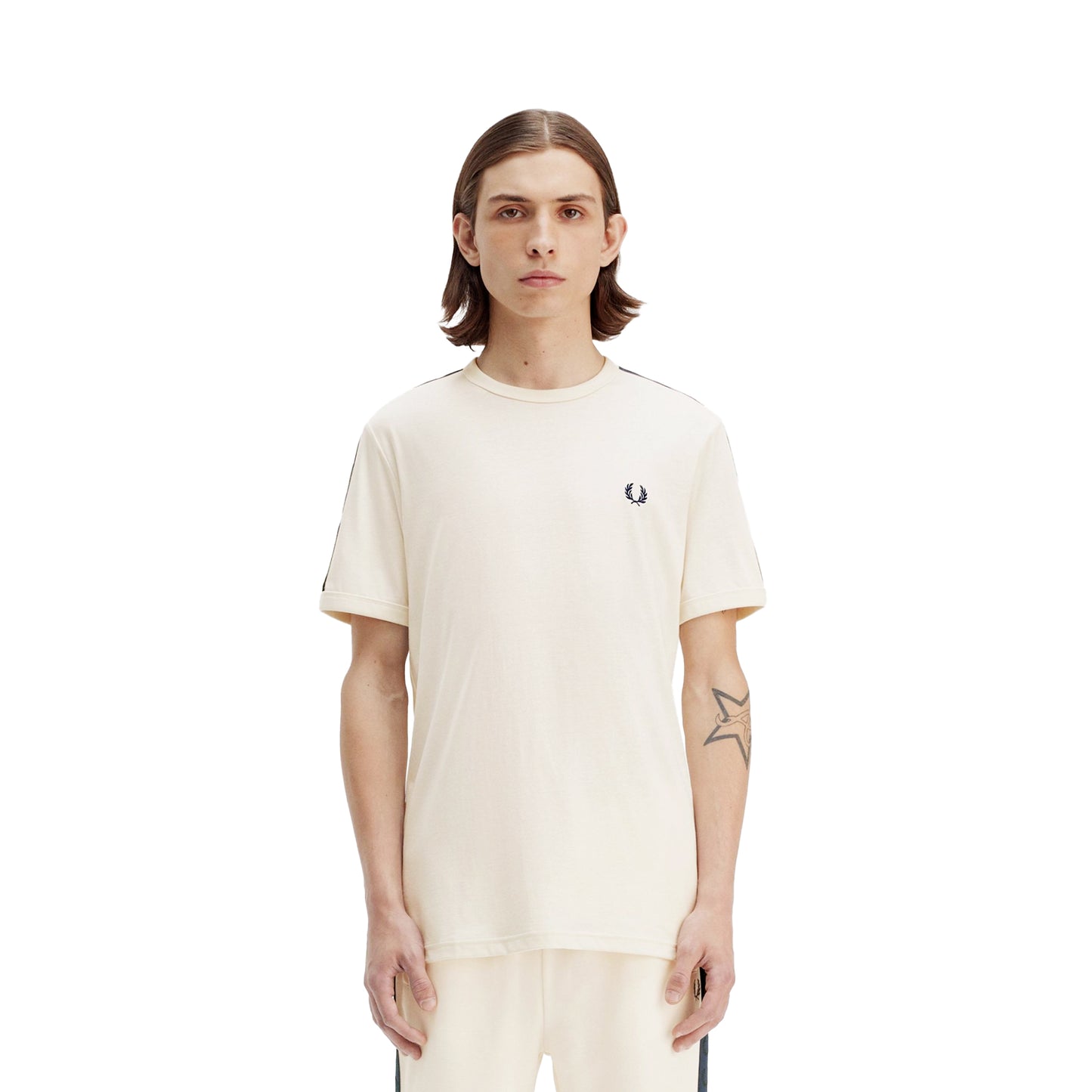 Fred Perry Contrast Tape Ringer T-Shirt Light Ecru/Ash Grey - M4613-Z06