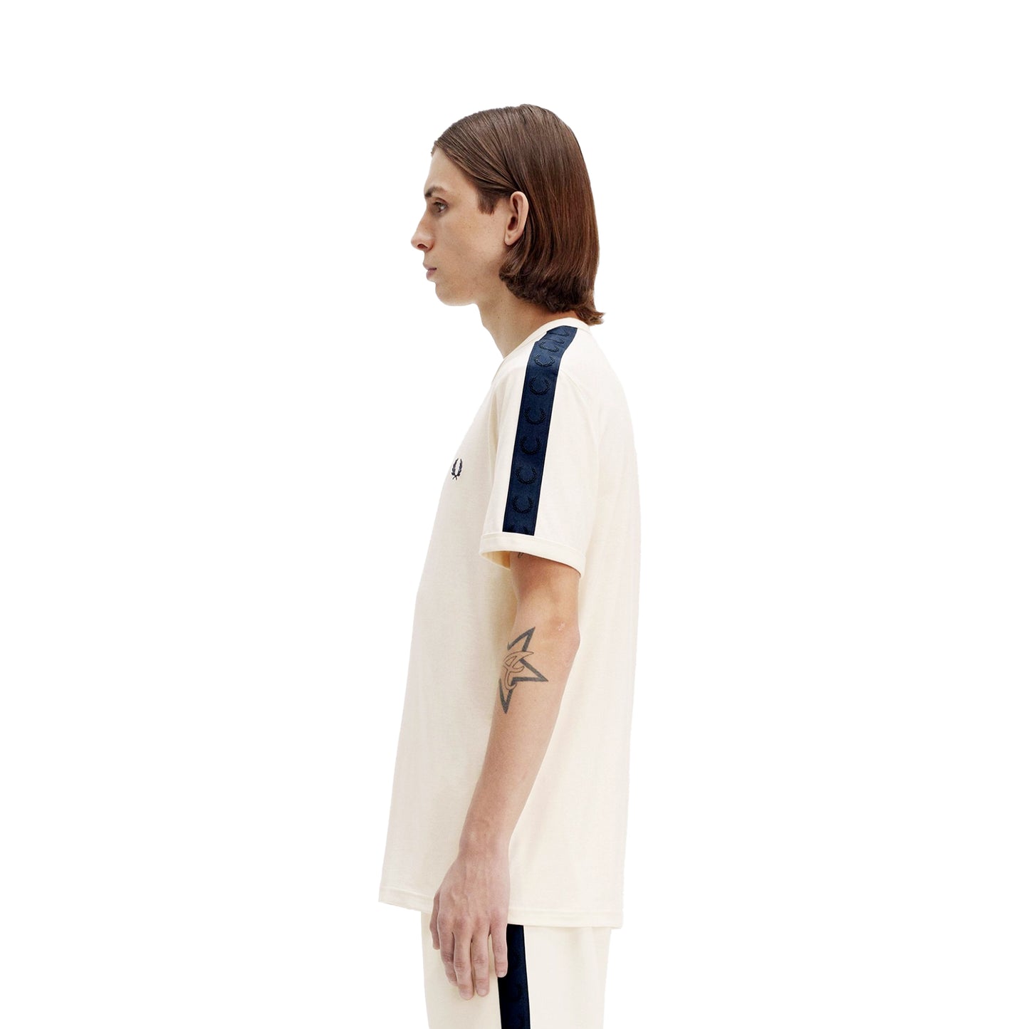 Fred Perry Contrast Tape Ringer T-Shirt Light Ecru/Ash Grey - M4613-Z06