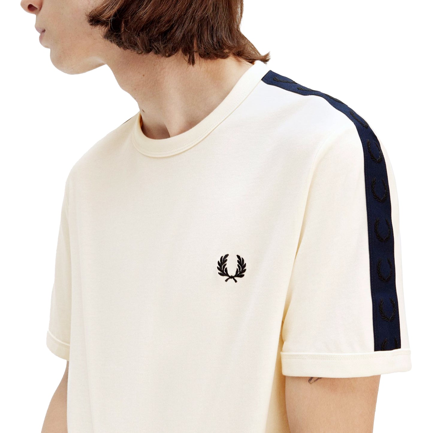 Fred Perry Contrast Tape Ringer T-Shirt Light Ecru/Ash Grey - M4613-Z06