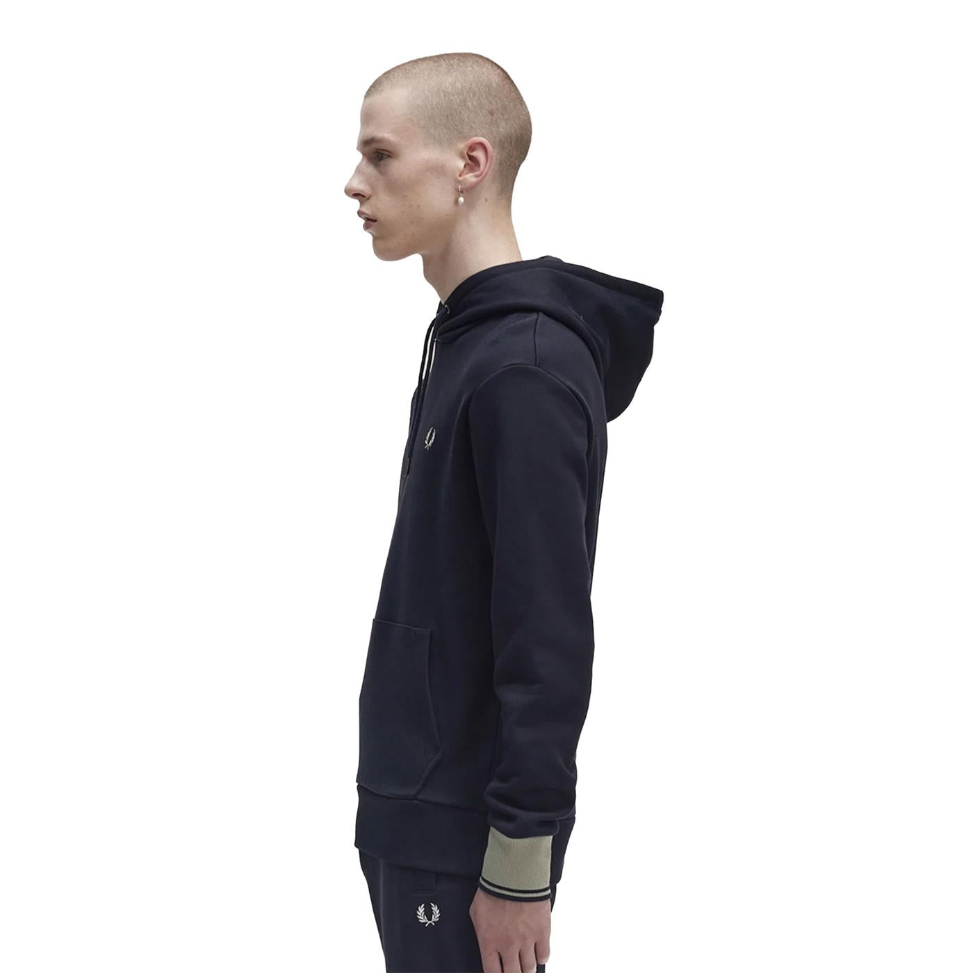 Fred Perry Constrast Cuff Laurel Hooded Sweatshirt Navy - M5687-608