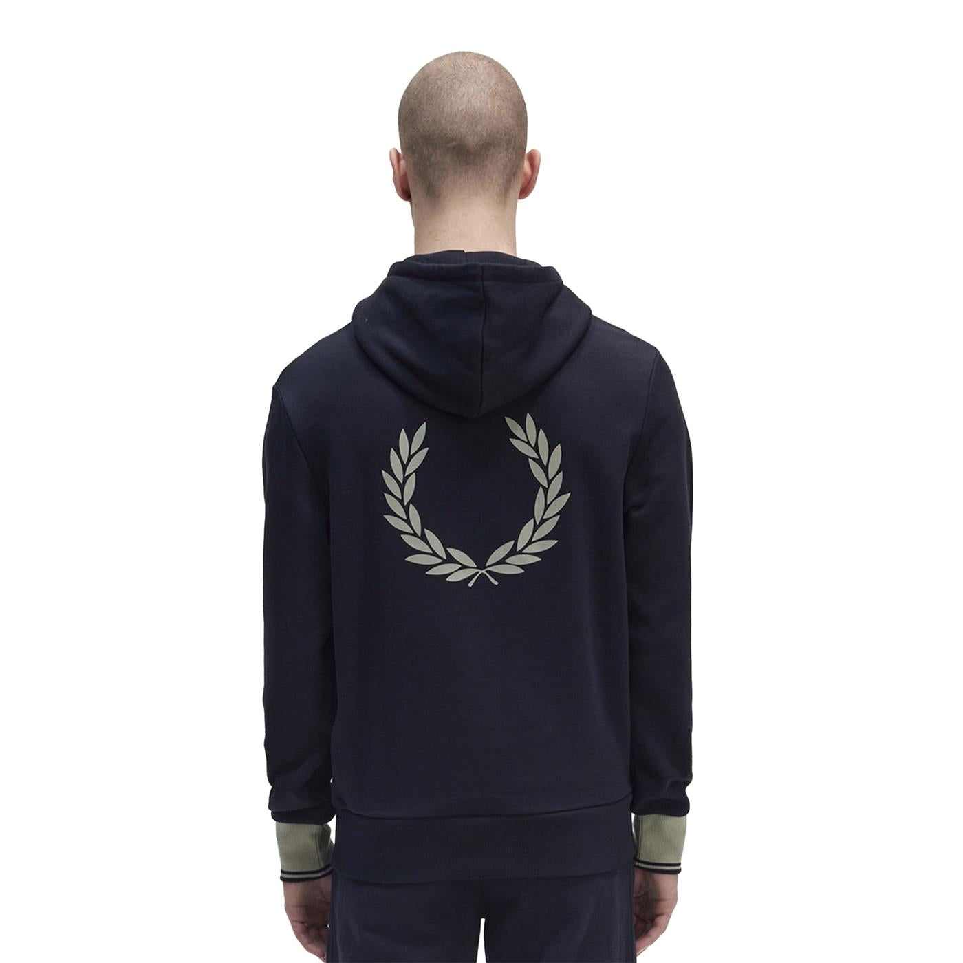 Fred Perry Constrast Cuff Laurel Hooded Sweatshirt Navy - M5687-608