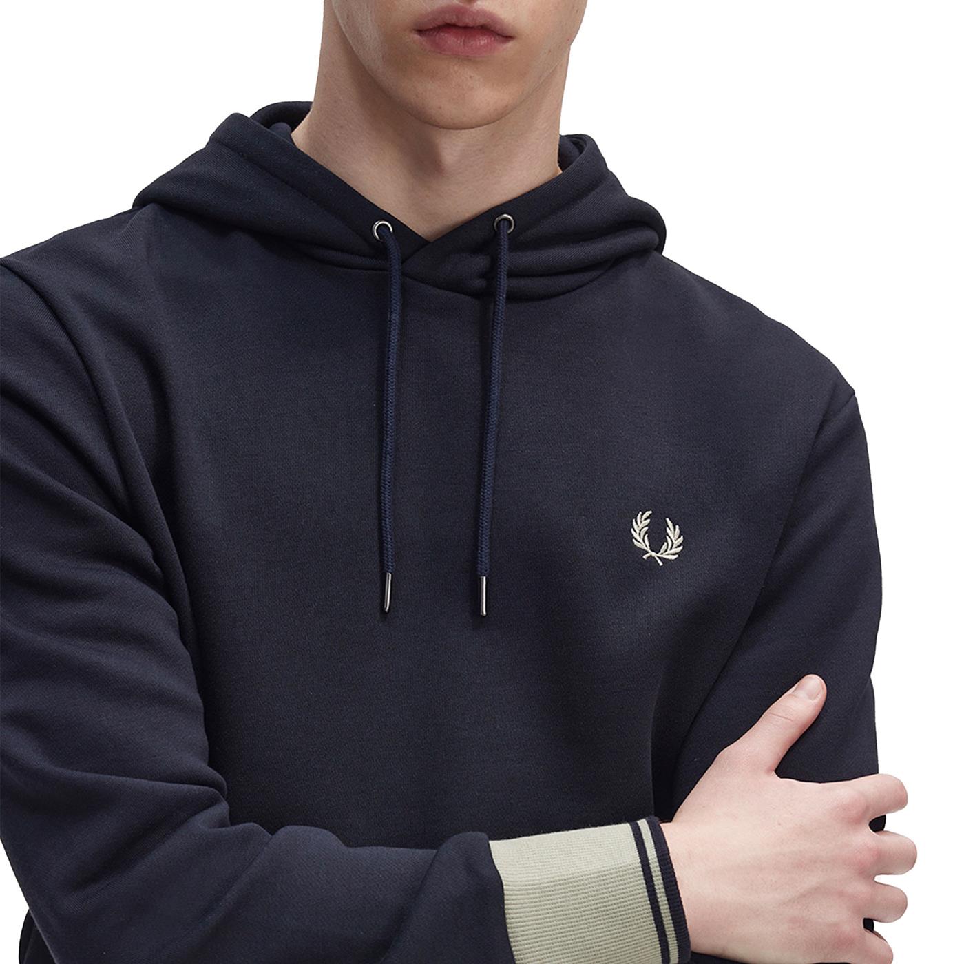 Fred Perry Constrast Cuff Laurel Hooded Sweatshirt Navy - M5687-608