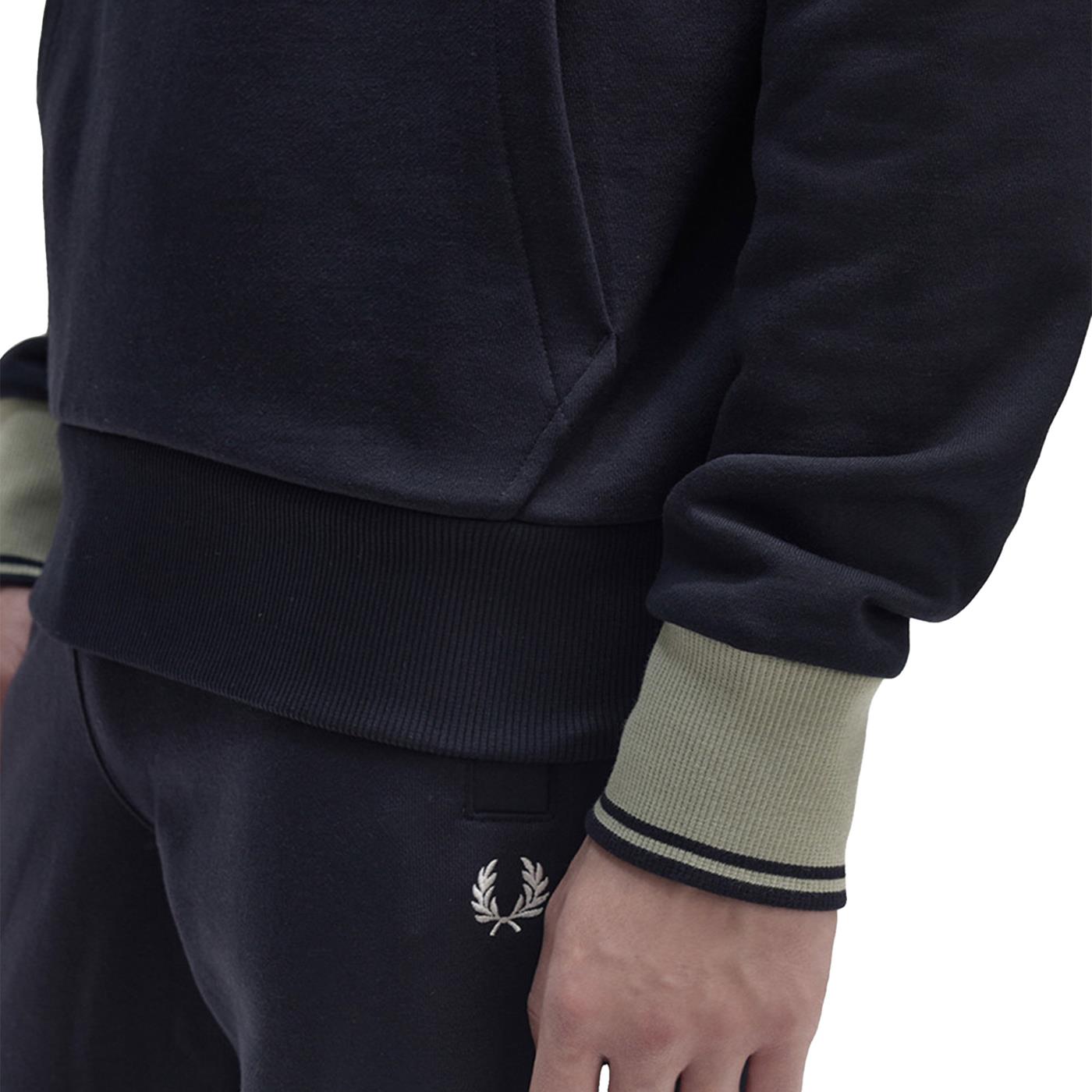 Fred Perry Constrast Cuff Laurel Hooded Sweatshirt Navy - M5687-608