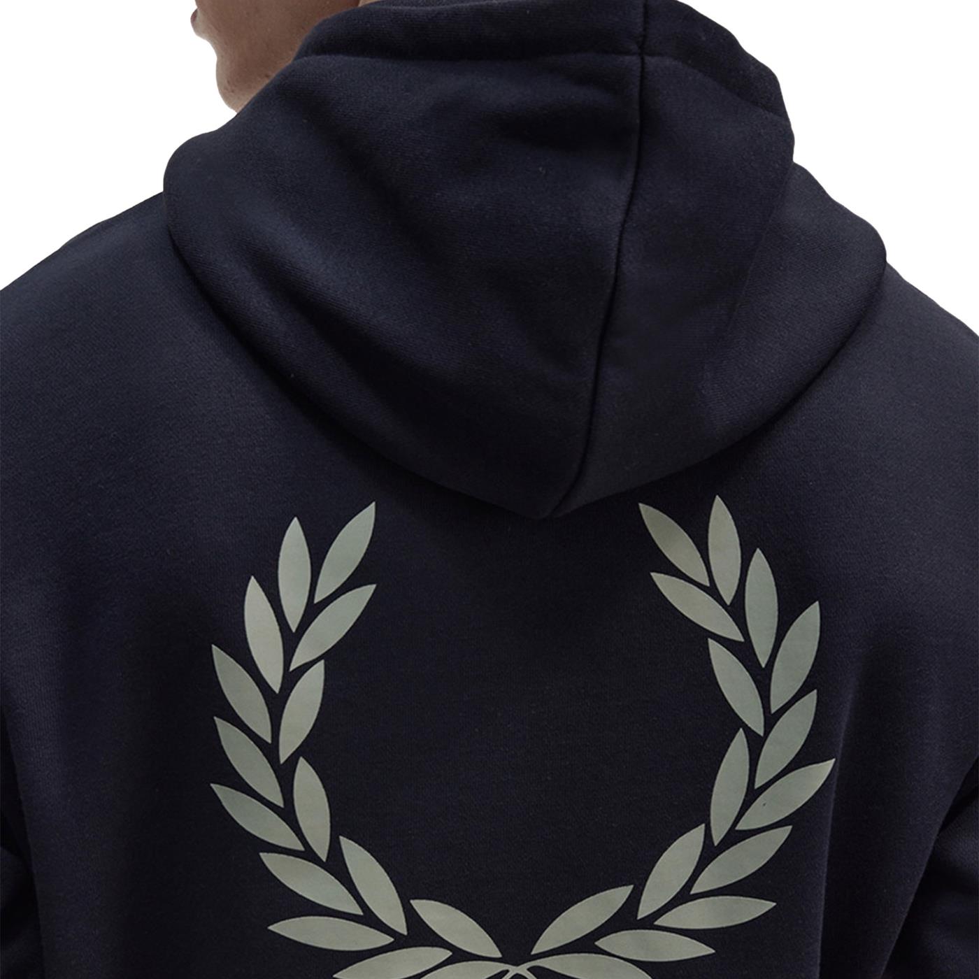 Fred Perry Constrast Cuff Laurel Hooded Sweatshirt Navy - M5687-608