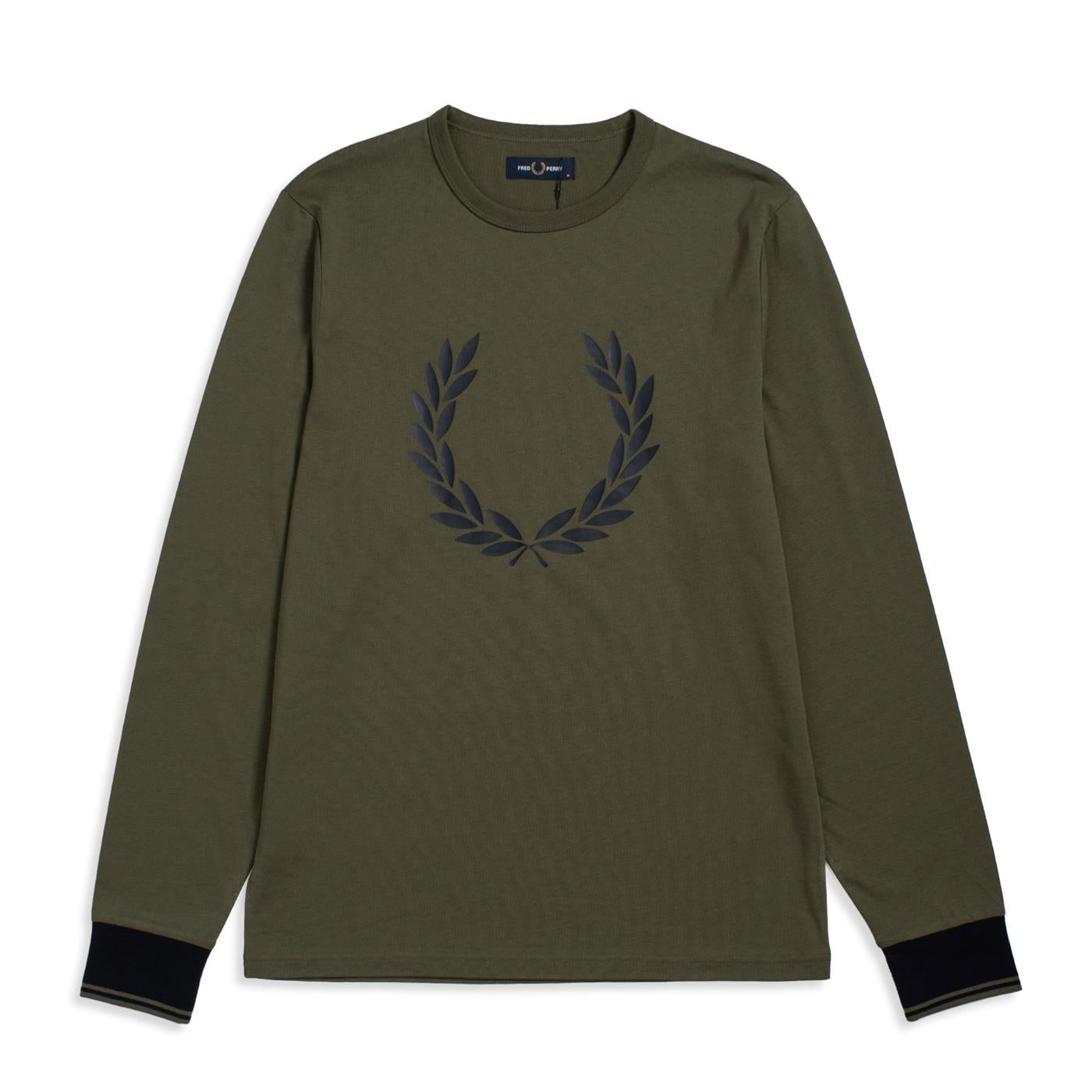 Fred Perry Constrast Cuff Laurel LS T-Shirt Uniform Green - M5688-Q55