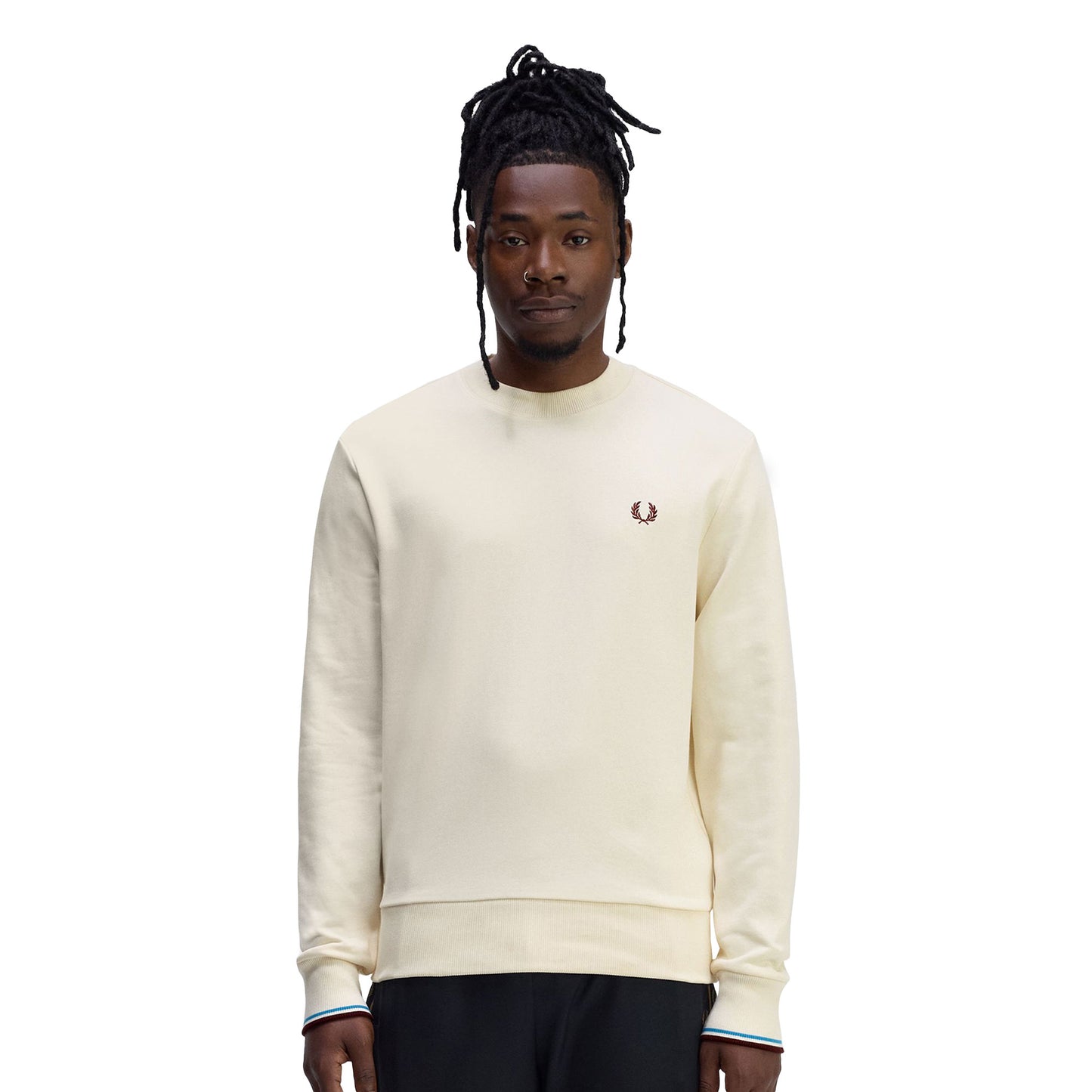 Fred Perry Crewneck Sweatshirt Ecru/Court Blue/Oxblood - M7535-Z46