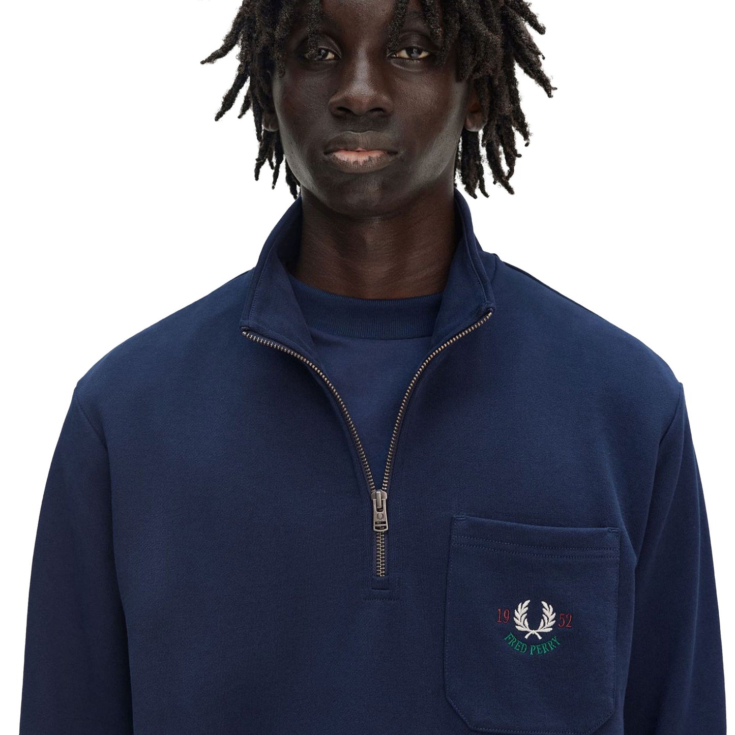 Fred Perry Embroidered Half Zip Sweat Tennis Blue - M9847-X86