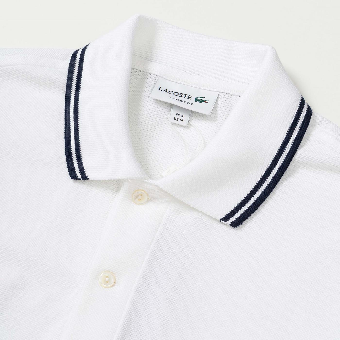 Lacoste Striped Accents Cotton Piqué Polo Shirt White/Navy - PH2384-522