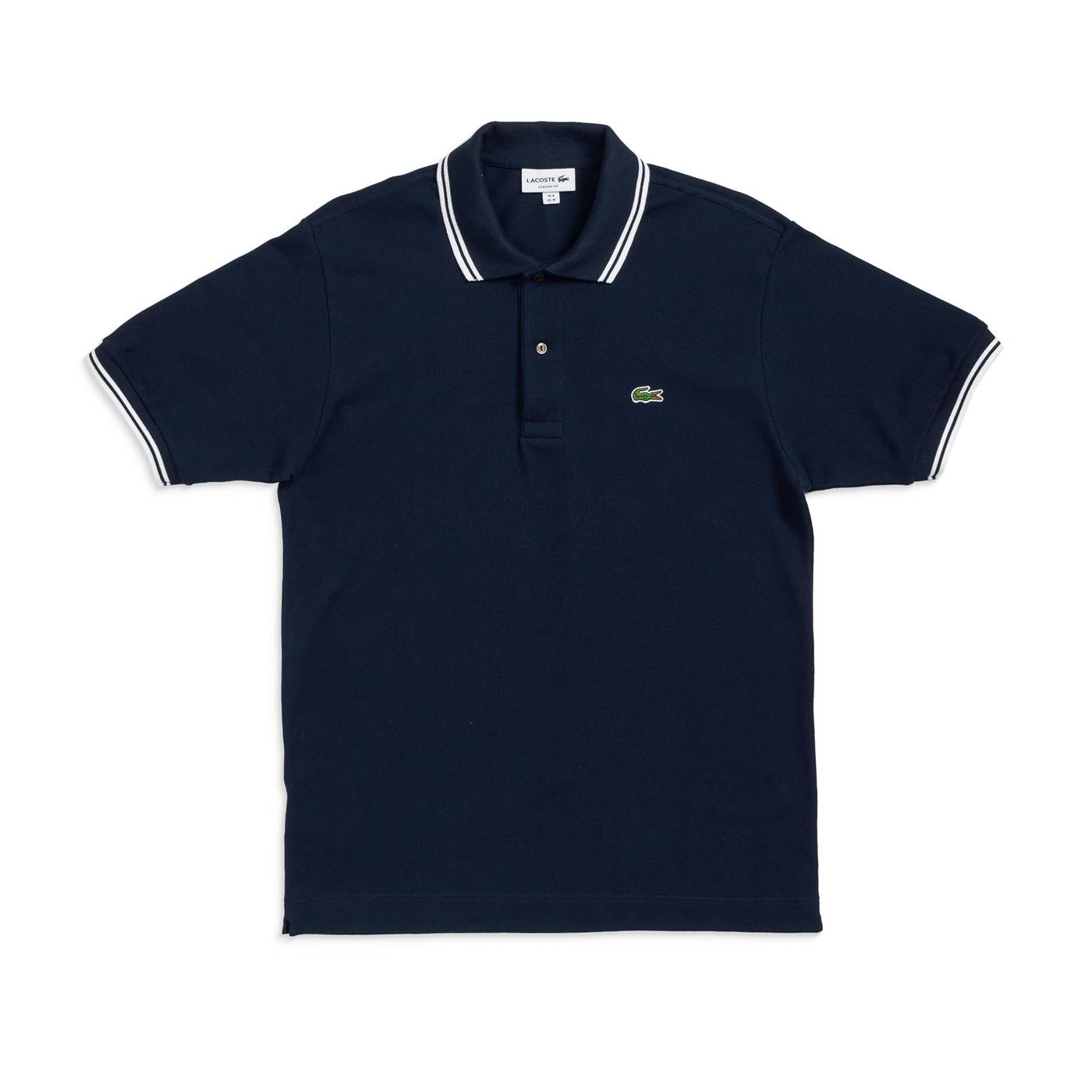 Lacoste Striped Accents Cotton Piqué Polo Shirt Navy Blue - PH2384-525
