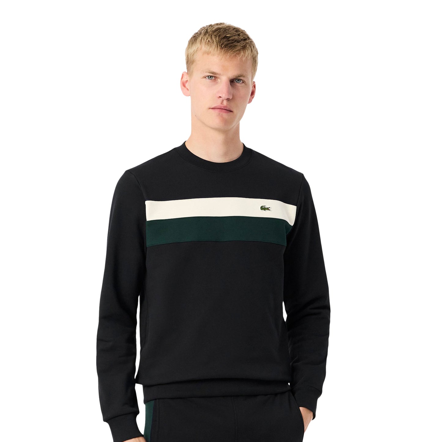 Lacoste Colour-Block Fleece Sweatshirt Black/Laponie-Sinople - SH5498-6XH