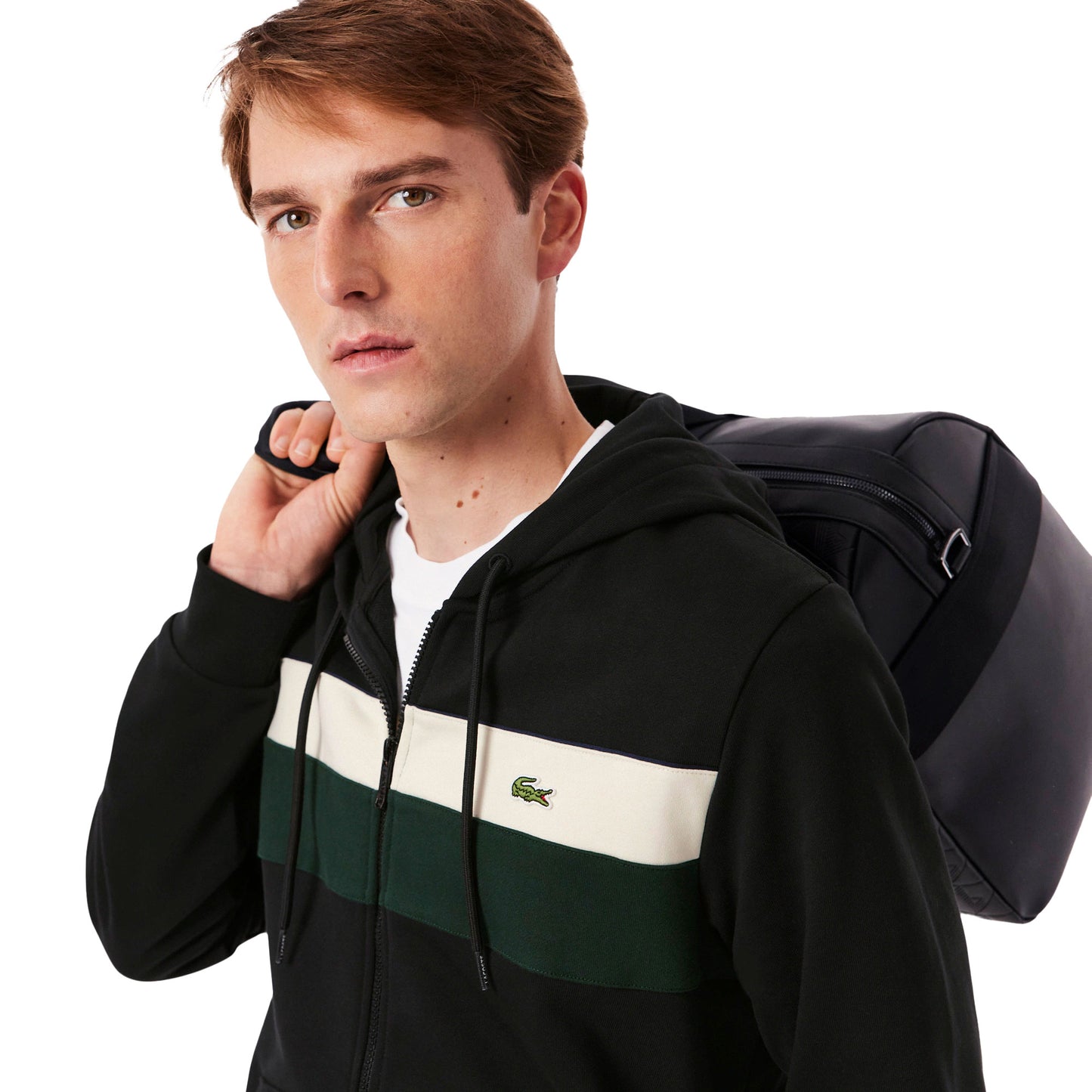 Lacoste Zipped Colour-Block Hoodie Black/Laponie-Sinople - SH5913-6XH