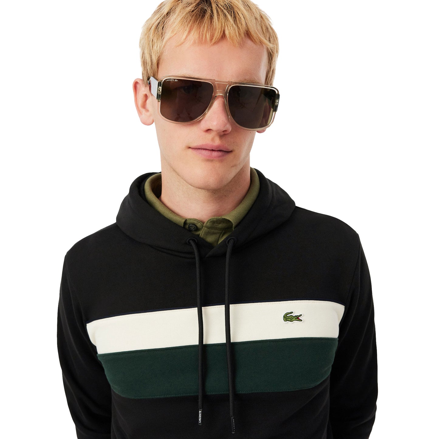 Lacoste Colour-Block Fleece Hoodie Black/Laponie-Sinople - SH8161-6XH