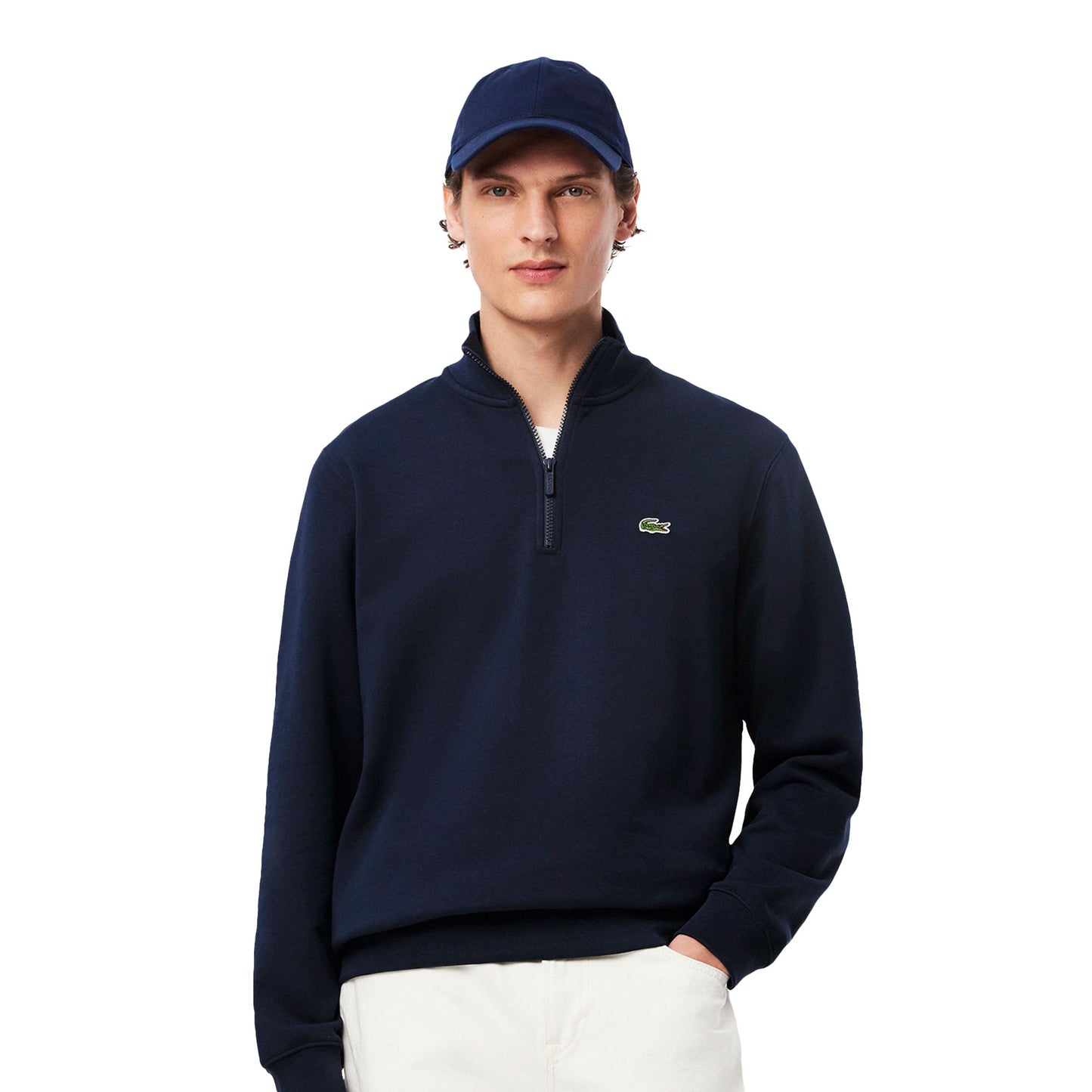 Lacoste High Neck Zipped Fleece Sweatshirt Navy - SH9774-166