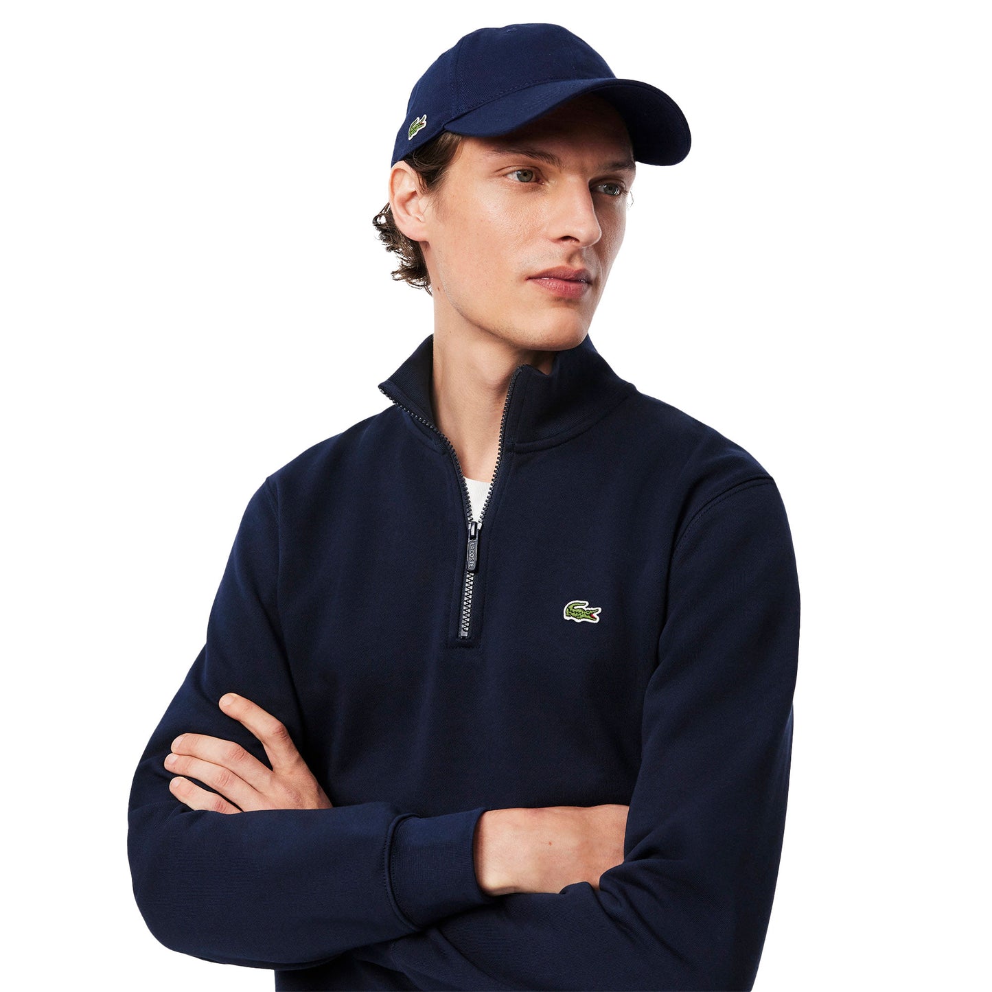 Lacoste High Neck Zipped Fleece Sweatshirt Navy - SH9774-166
