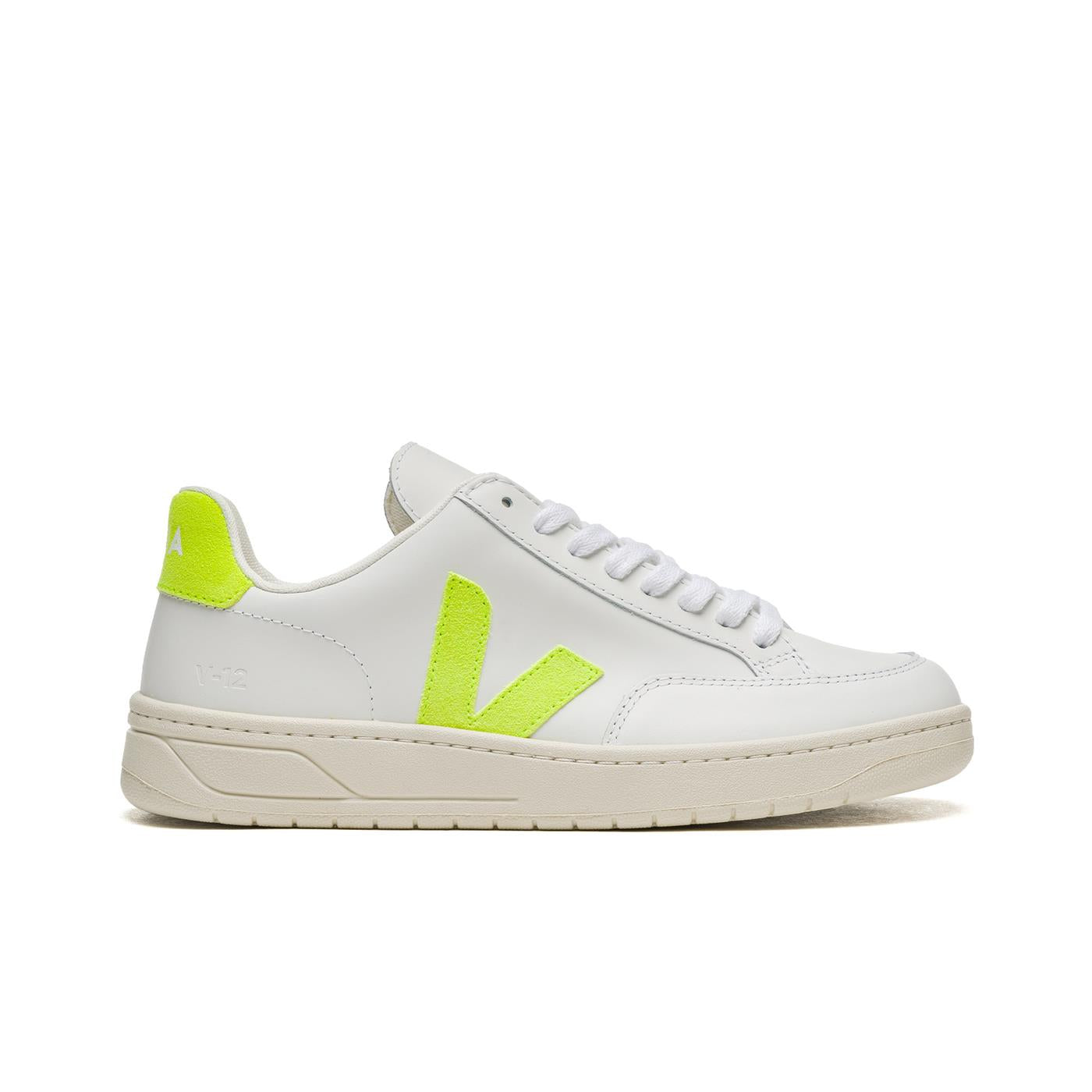 Veja V-12 Leather Extra-White/Fluo-Yellow - XD022649