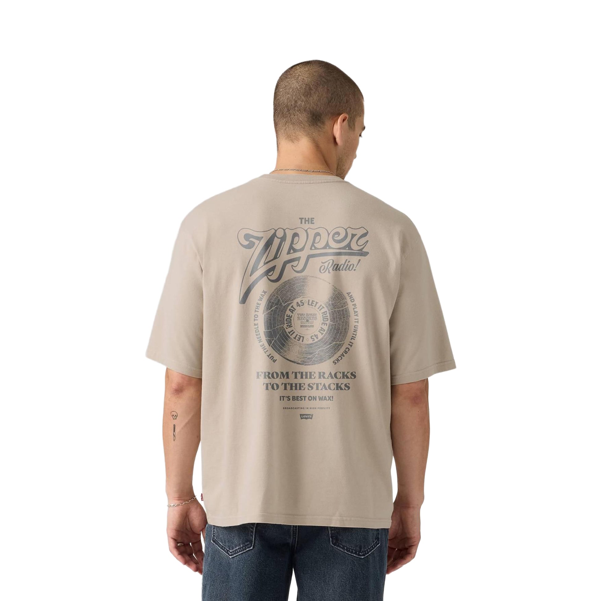 Levis LSE Half Sleeve Tee Zipper Radio Back Print Vtg Khaki  - 006IG-0000