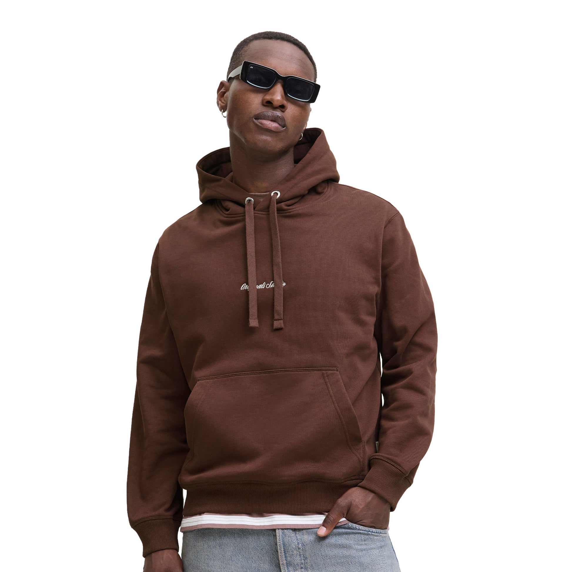 Jack & Jones Norrebro Emb Sweat Hood Deep Mahogany  - 12282861DM