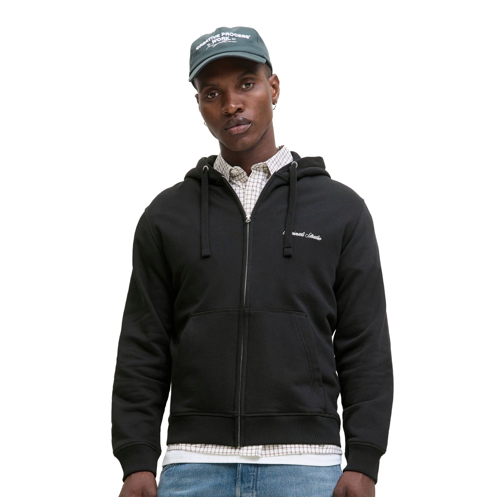 Jack & Jones Norrebro Emb Sweat Zip Hood Black  - 12282901B