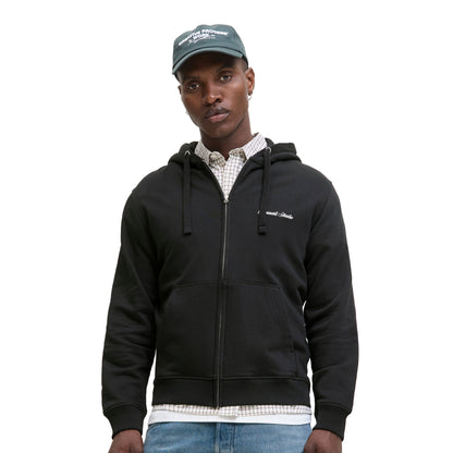 Jack & Jones Norrebro Emb Sweat Zip Hood Black  - 12282901B