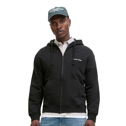 Jack & Jones Norrebro Emb Sweat Zip Hood Black  - 12282901B