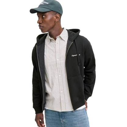 Jack & Jones Norrebro Emb Sweat Zip Hood Black  - 12282901B