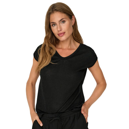 Only Silvery S/S V Neck Lurex Top Black  - 15136069B