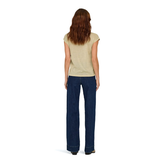 Only Silvery S/S V Neck Lurex Top Gold Colour  - 15136069GC