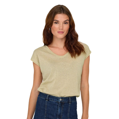 Only Silvery S/S V Neck Lurex Top Gold Colour  - 15136069GC