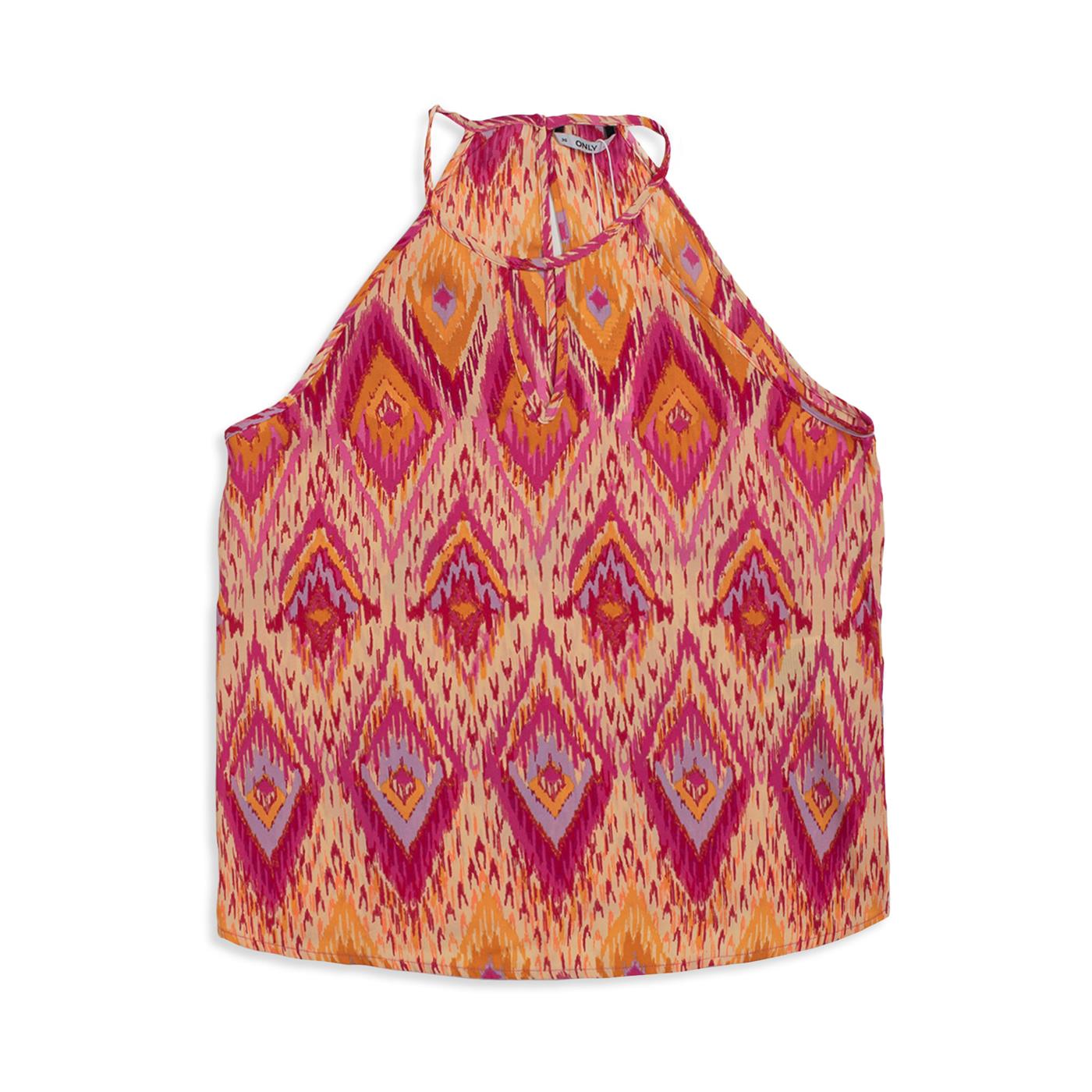 Only Alma Life Poly S/L Keyhole Top AOP Raspberry Rose  - 15222385RR