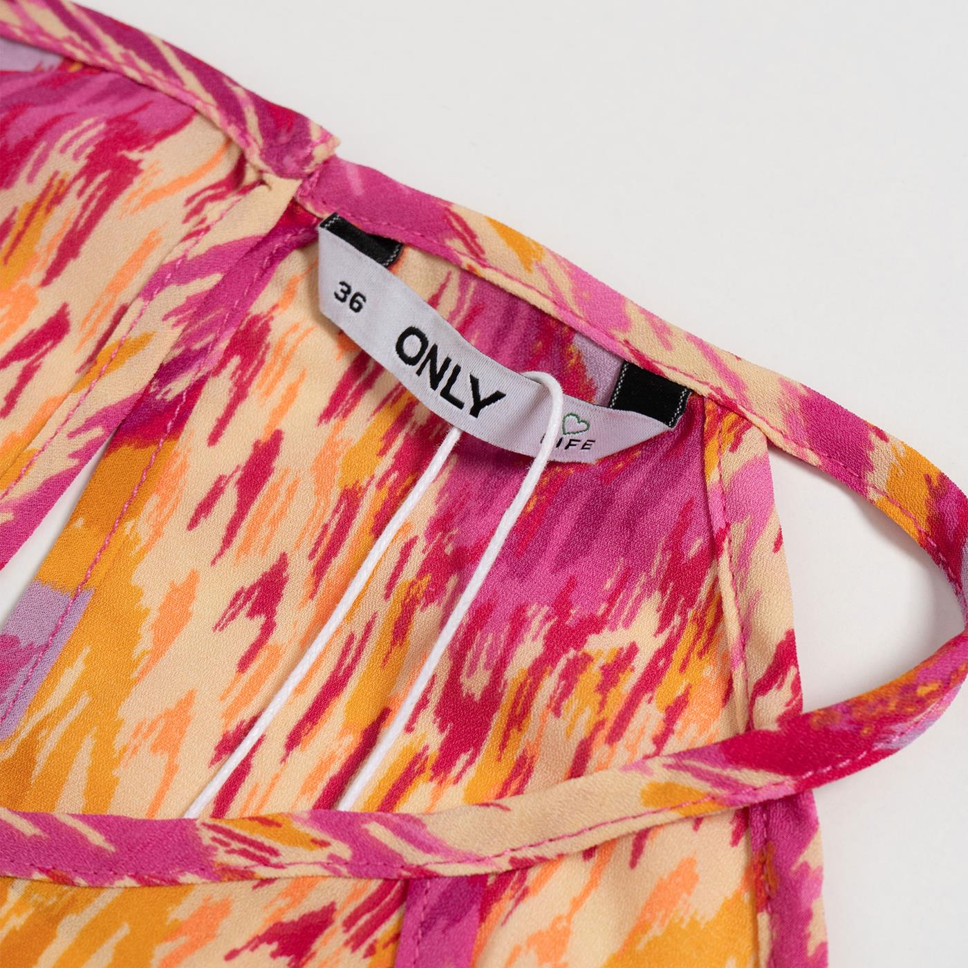 Only Alma Life Poly S/L Keyhole Top AOP Raspberry Rose  - 15222385RR