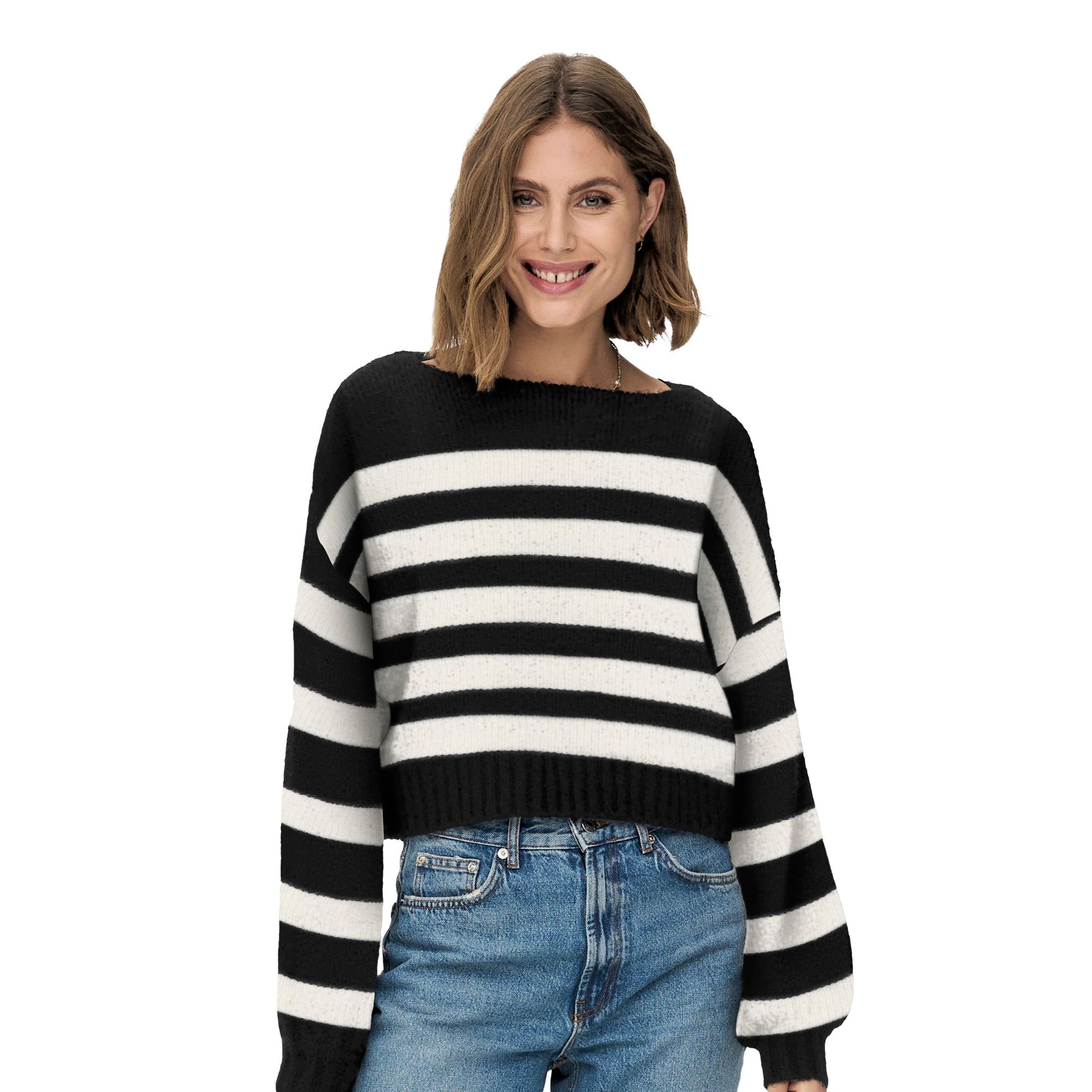 Only Aya Life L/S Boatneck CC Knit Black  - 15259682BK