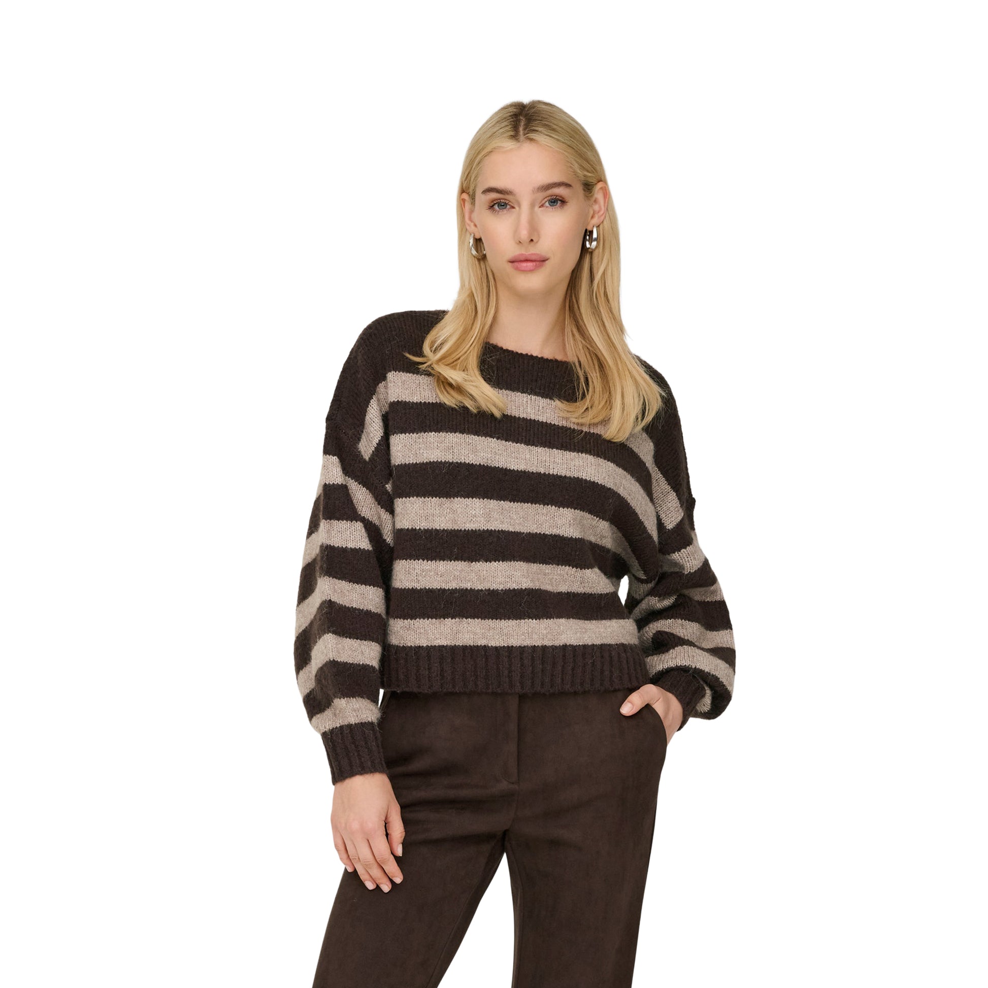 Only Aya Life L/S Boatneck CC Knit Seal Brown  - 15259682SB