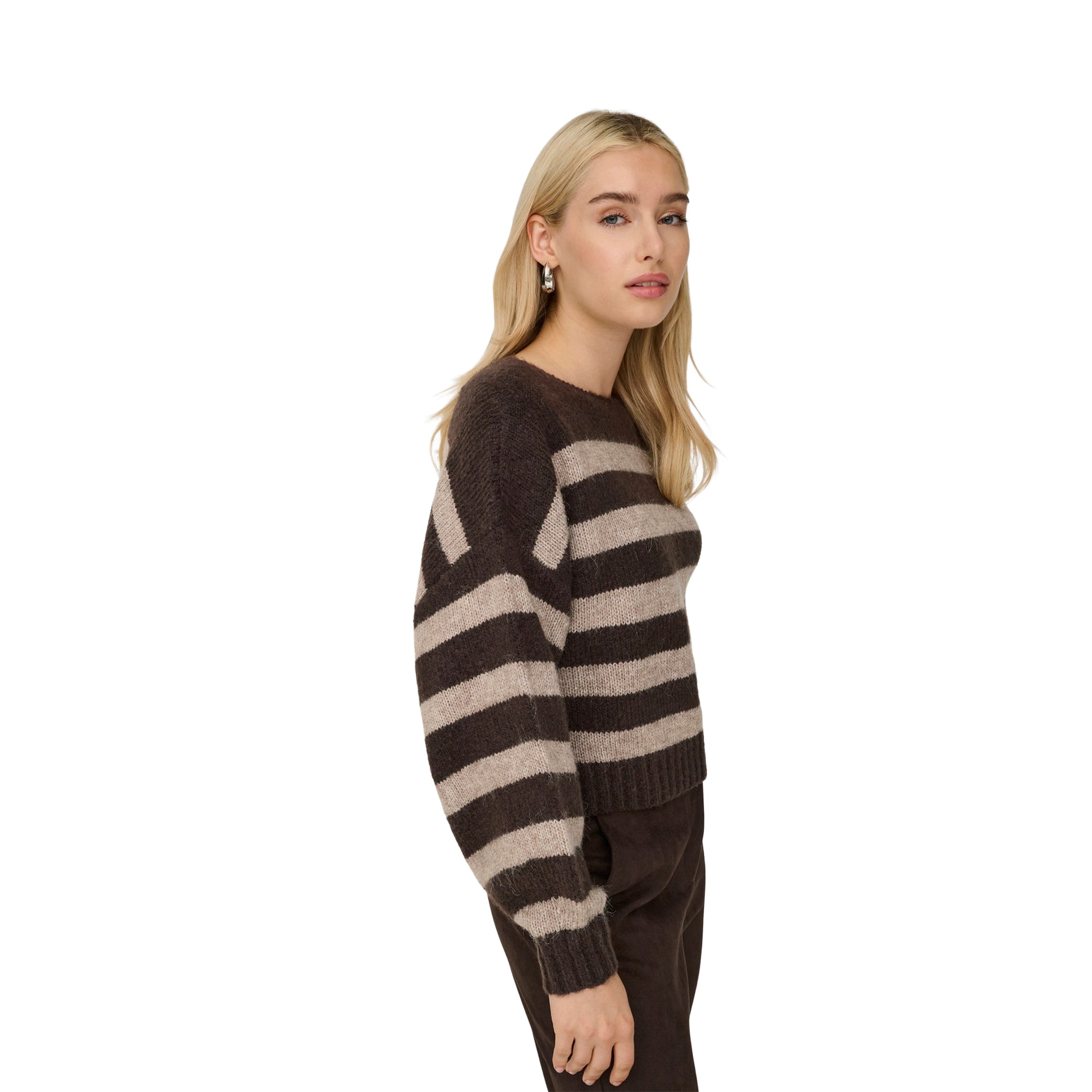 Only Aya Life L/S Boatneck CC Knit Seal Brown  - 15259682SB