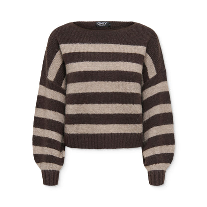 Only Aya Life L/S Boatneck CC Knit Seal Brown  - 15259682SB