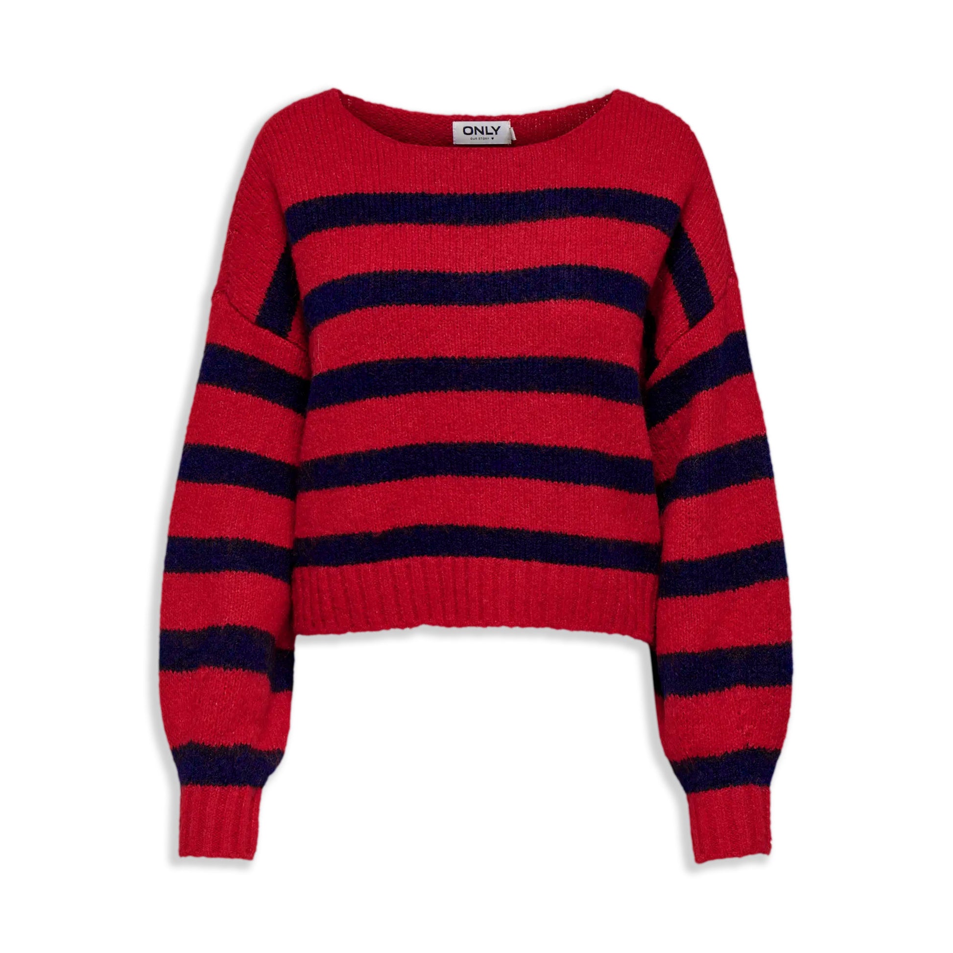 Only Aya Life L/S Boatneck CC Knit Salsa Red  - 15259682SR