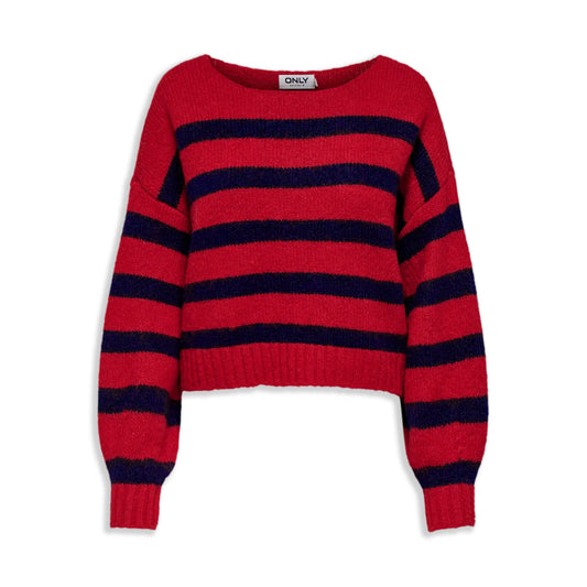 Only Aya Life L/S Boatneck CC Knit Salsa Red  - 15259682SR